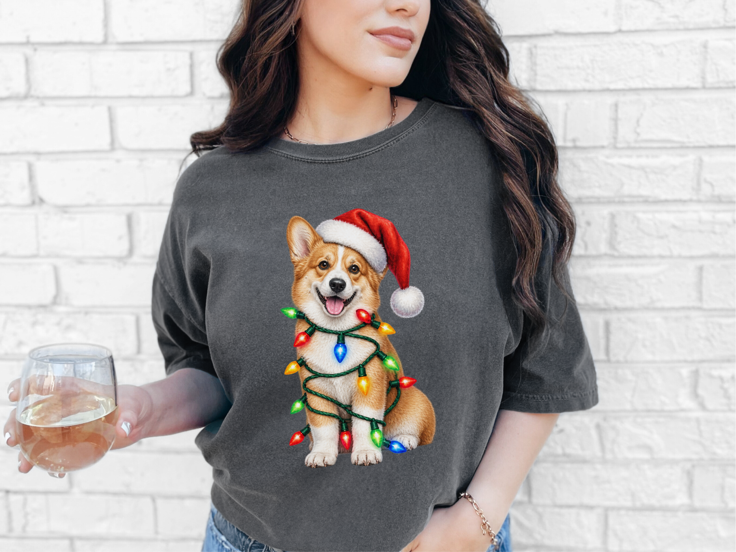 Christmas Corgi Tangled Lights doodle dog shirt - photo 5