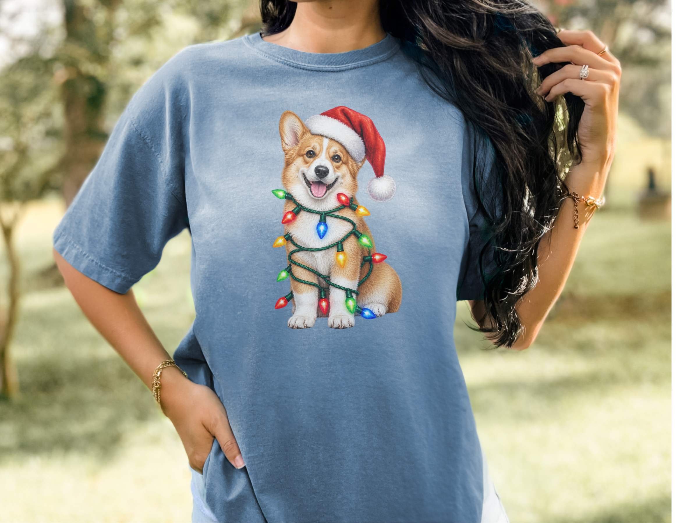 Christmas Corgi Tangled Lights doodle dog shirt - photo 8