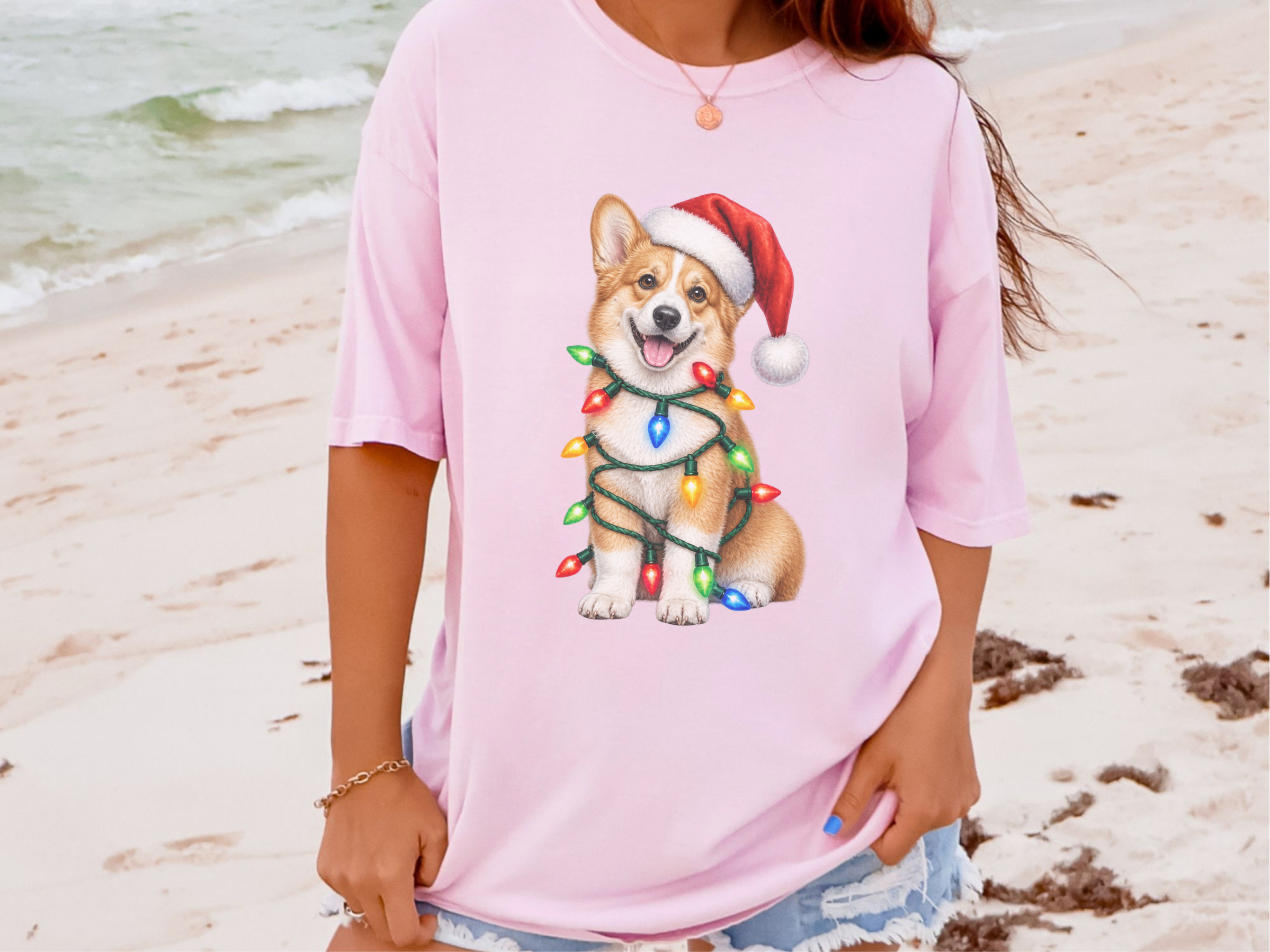 Christmas Corgi Tangled Lights doodle dog shirt - photo 7