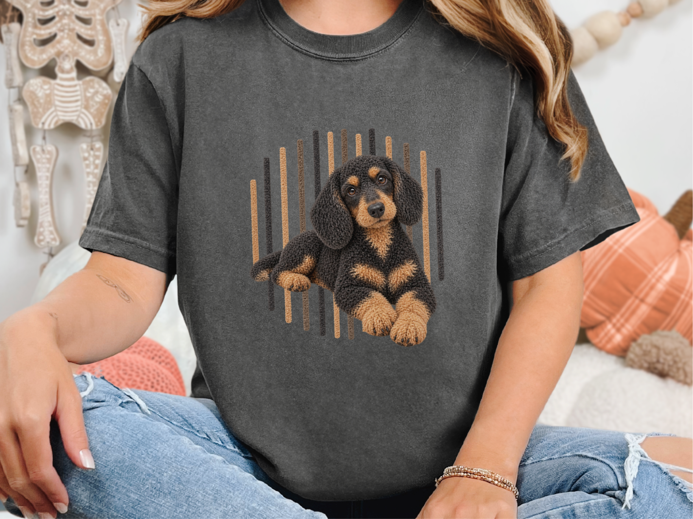 Dachshund Vertical Lines Portrait doodle dog shirt - photo 3