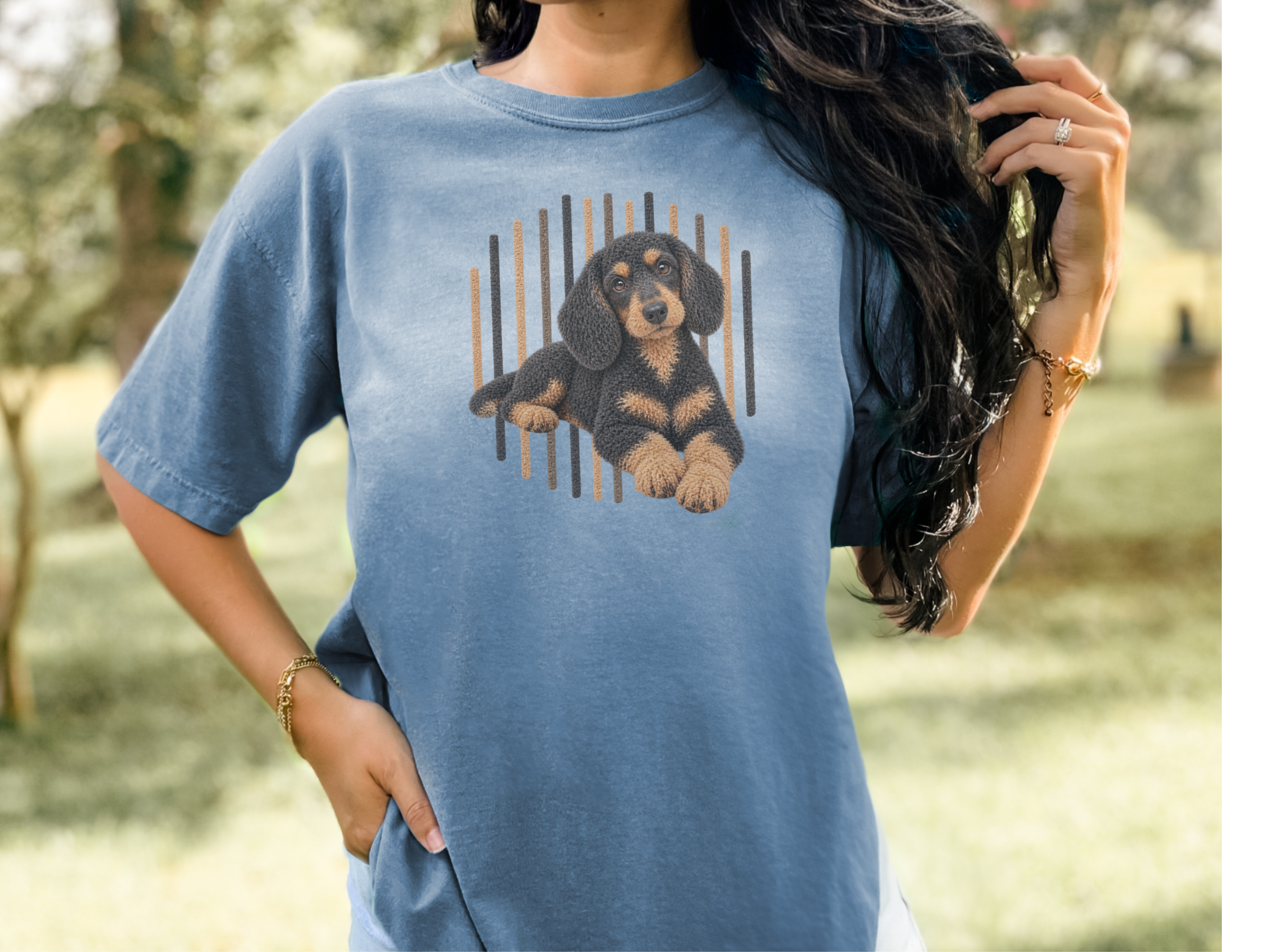 Dachshund Vertical Lines Portrait doodle dog shirt - photo 7