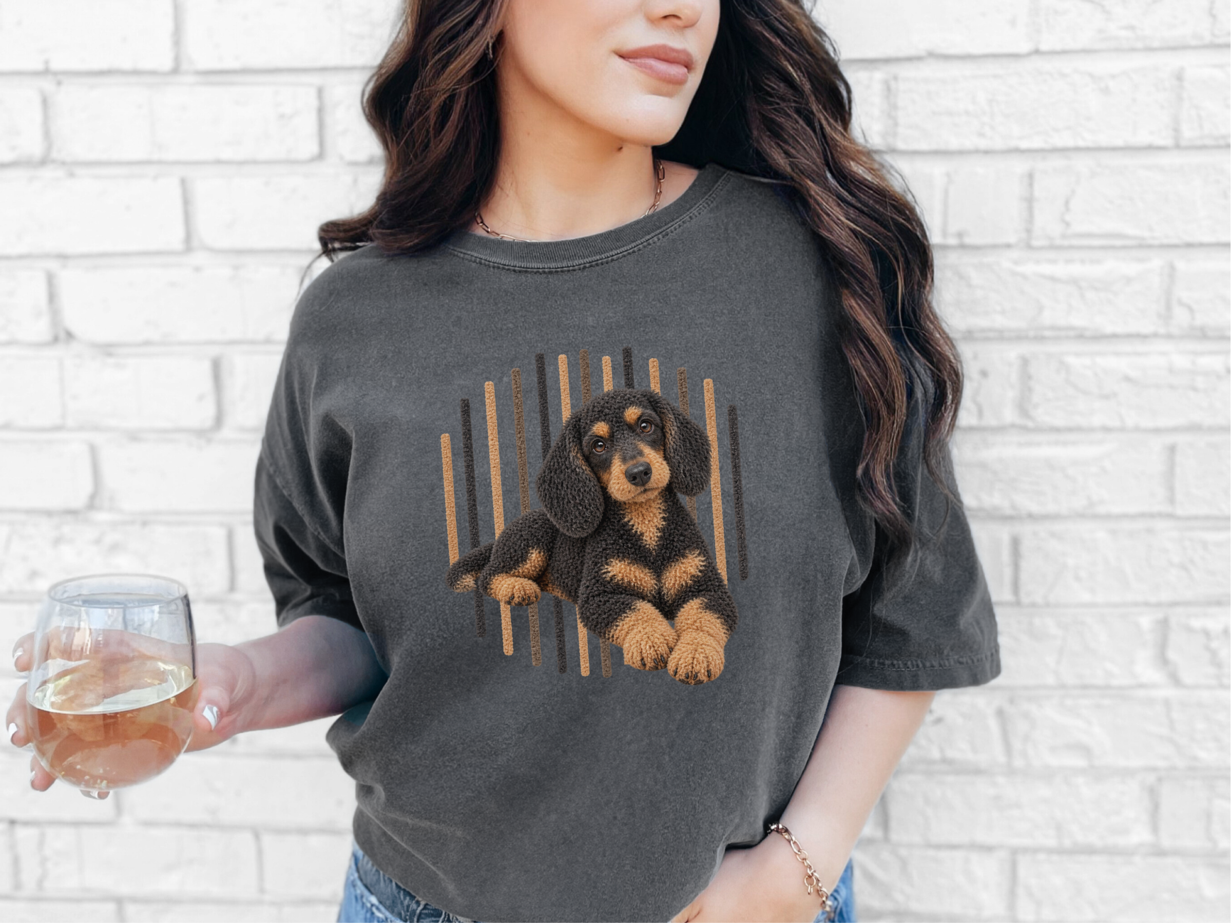 Dachshund Vertical Lines Portrait doodle dog shirt - photo 5