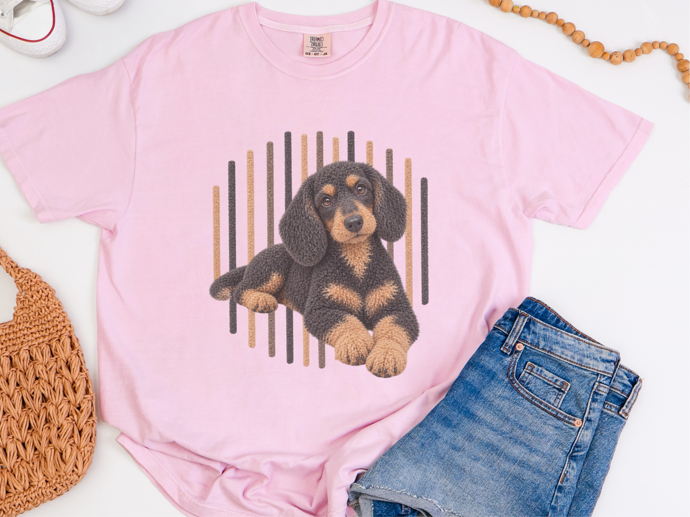 Dachshund Vertical Lines Portrait doodle dog shirt - photo 6