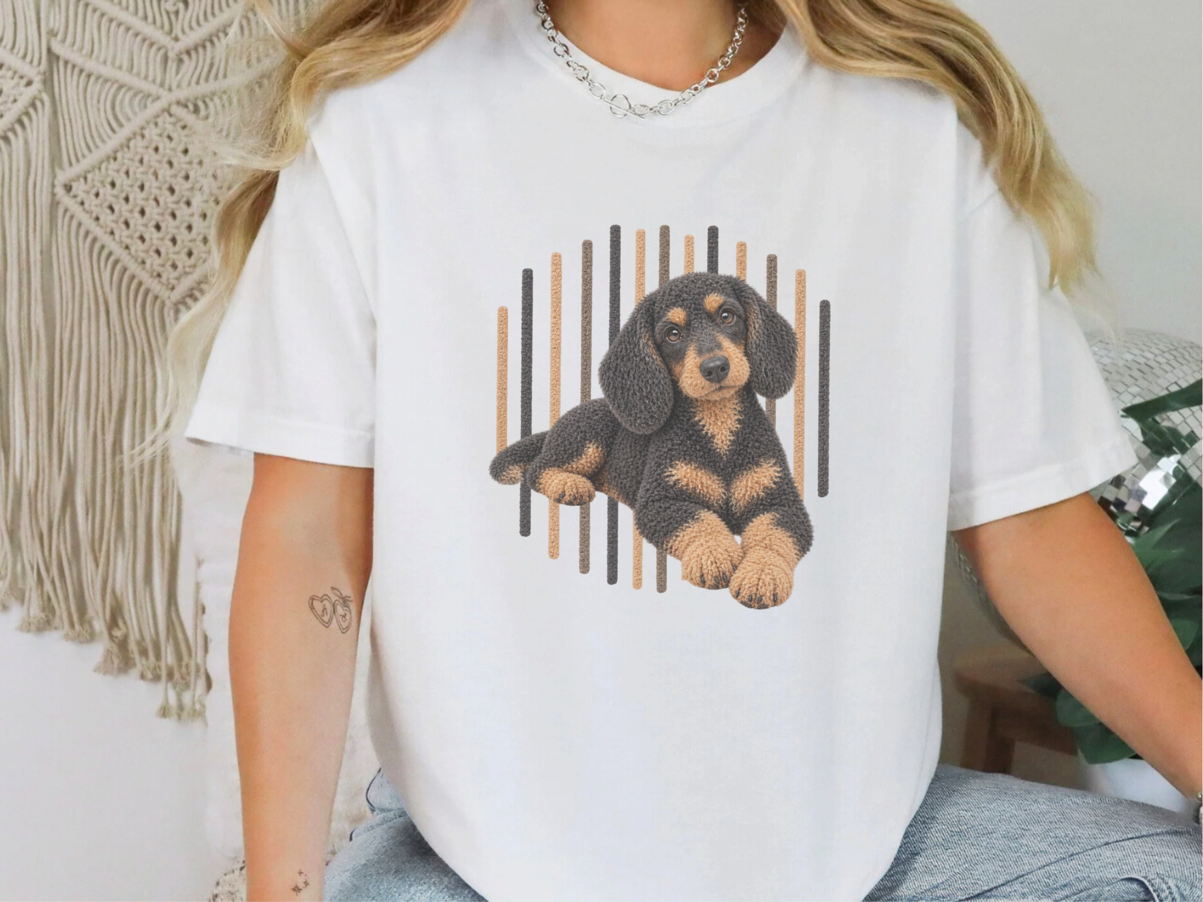Dachshund Vertical Lines Portrait doodle dog shirt - photo 1