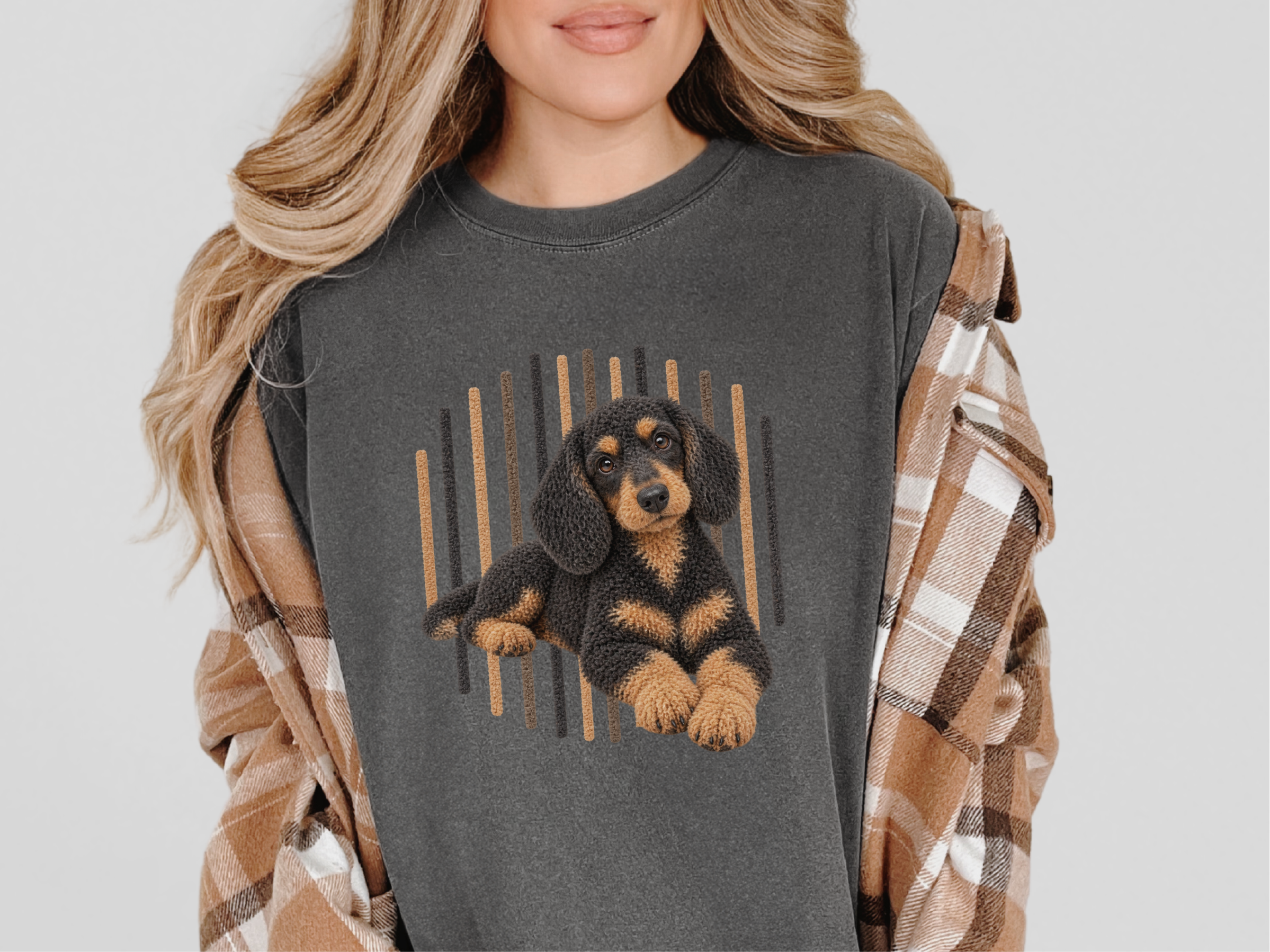 Dachshund Vertical Lines Portrait doodle dog shirt - photo 4