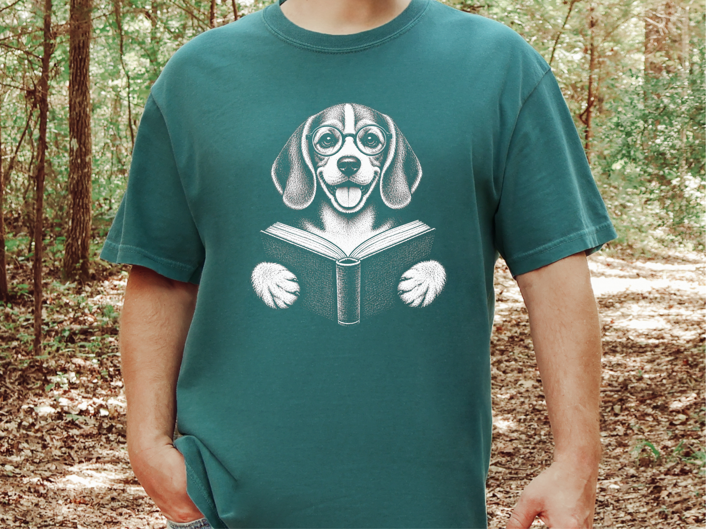 Reading Beagle Round Glasses doodle dog shirt - photo 8