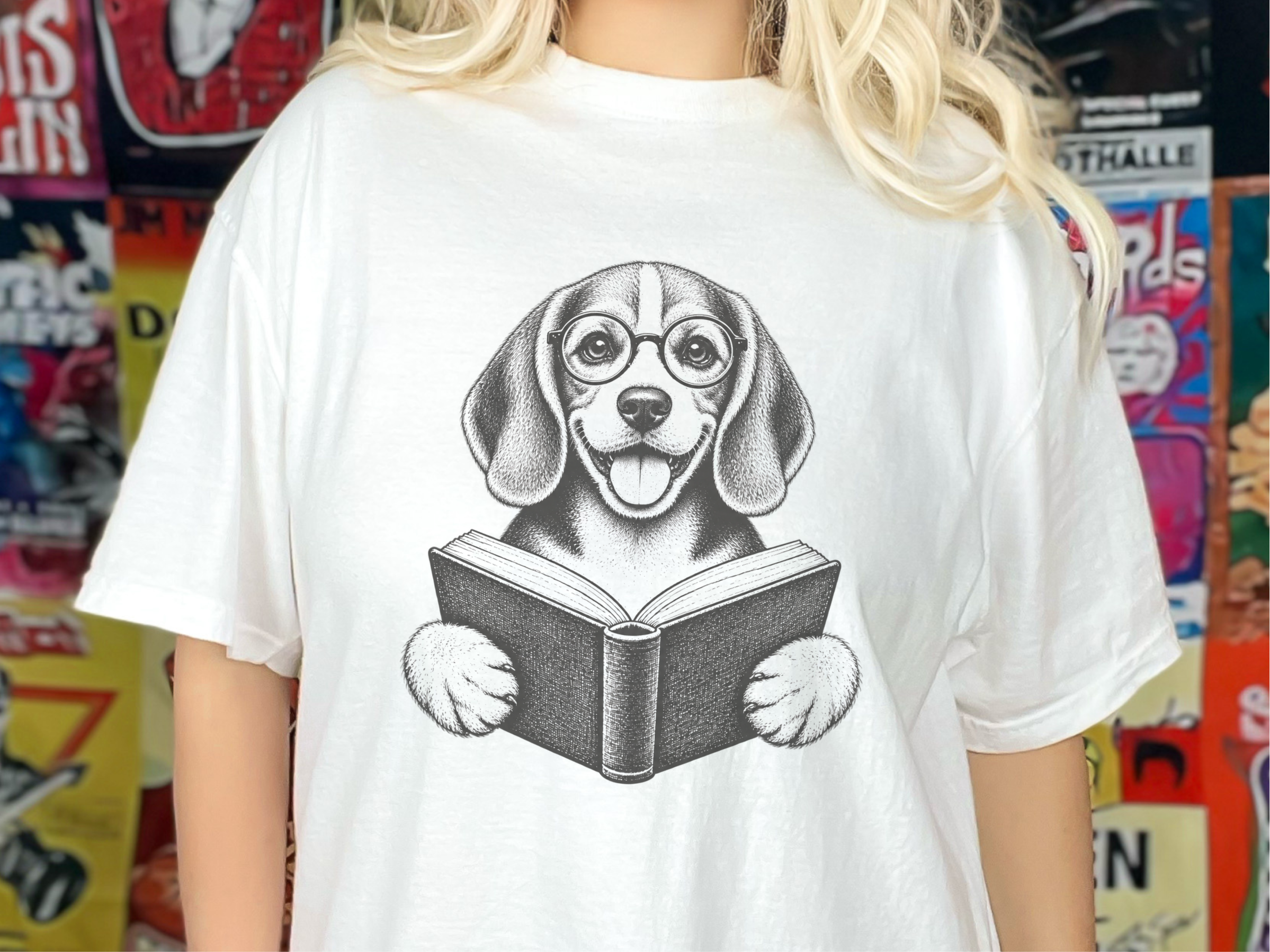 Reading Beagle Round Glasses doodle dog shirt - photo 1