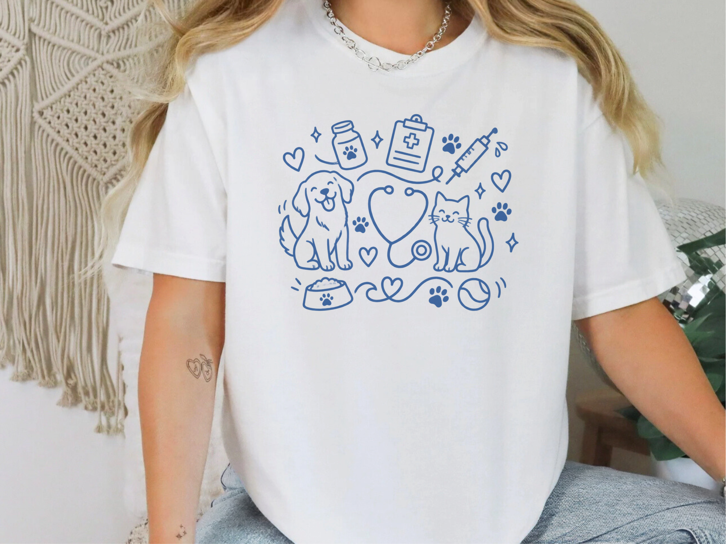 Veterinary Dog Cat Stethoscope Doodle funny shirt - photo 3