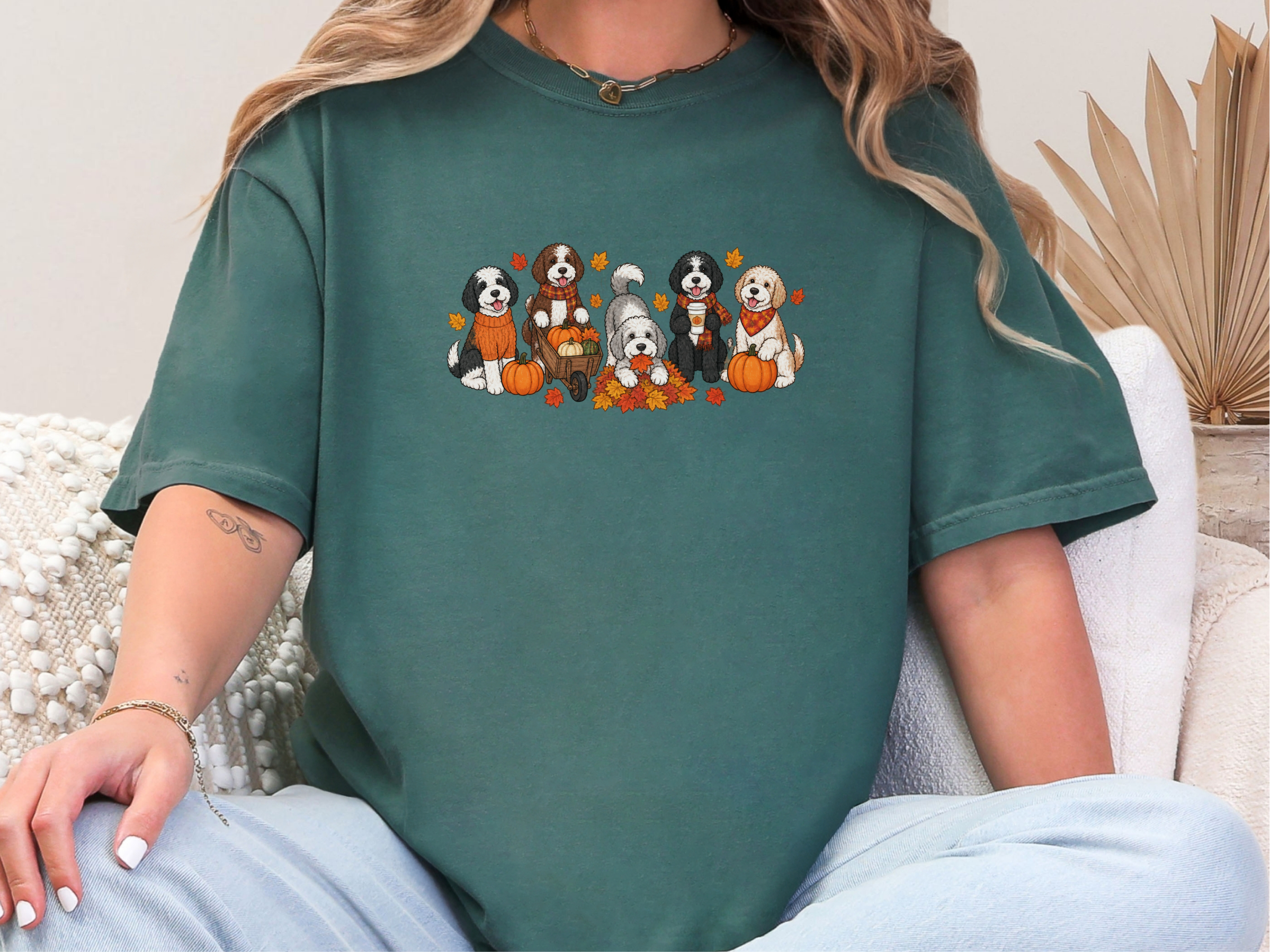 Sheepadoodle Fall Activities Cartoon Dogs doodle dog shirt - photo 7