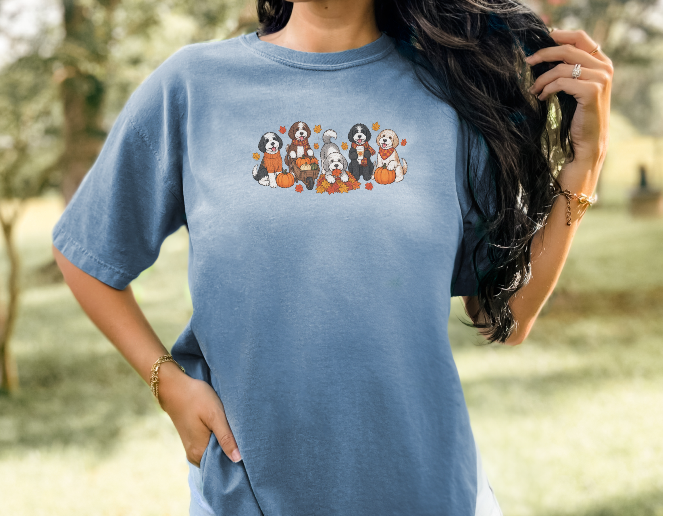 Sheepadoodle Fall Activities Cartoon Dogs doodle dog shirt - photo 5