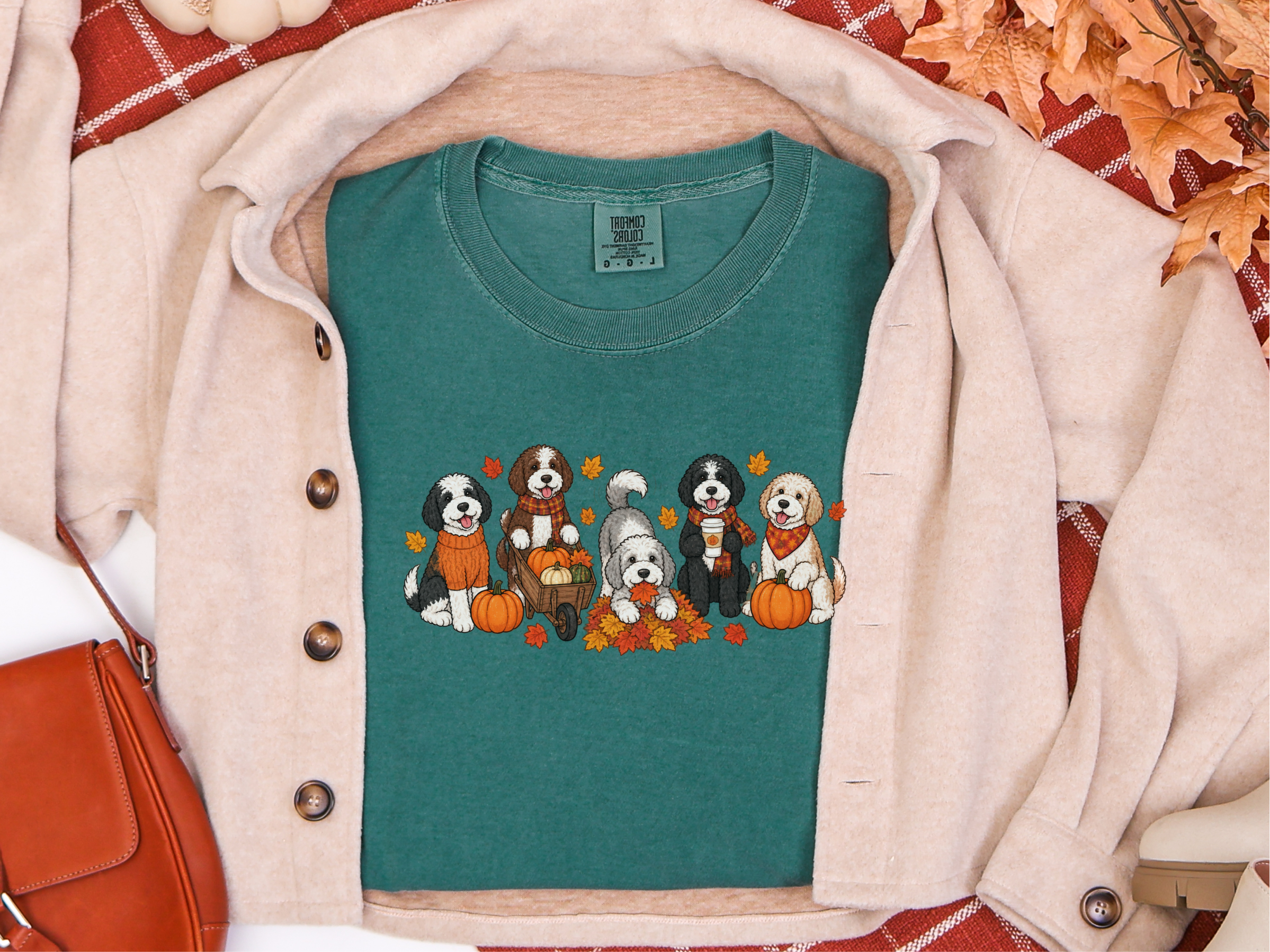 Sheepadoodle Fall Activities Cartoon Dogs doodle dog shirt - photo 8