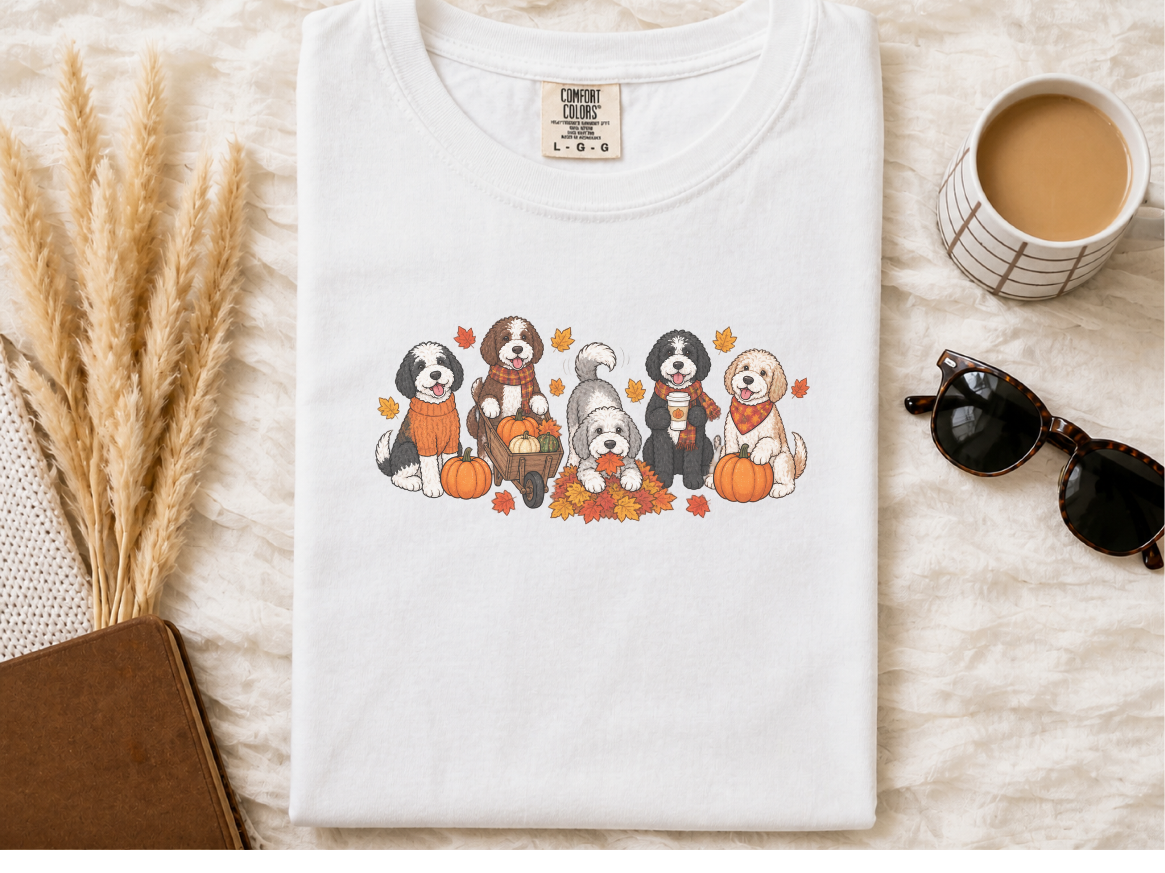 Sheepadoodle Fall Activities Cartoon Dogs doodle dog shirt - photo 3