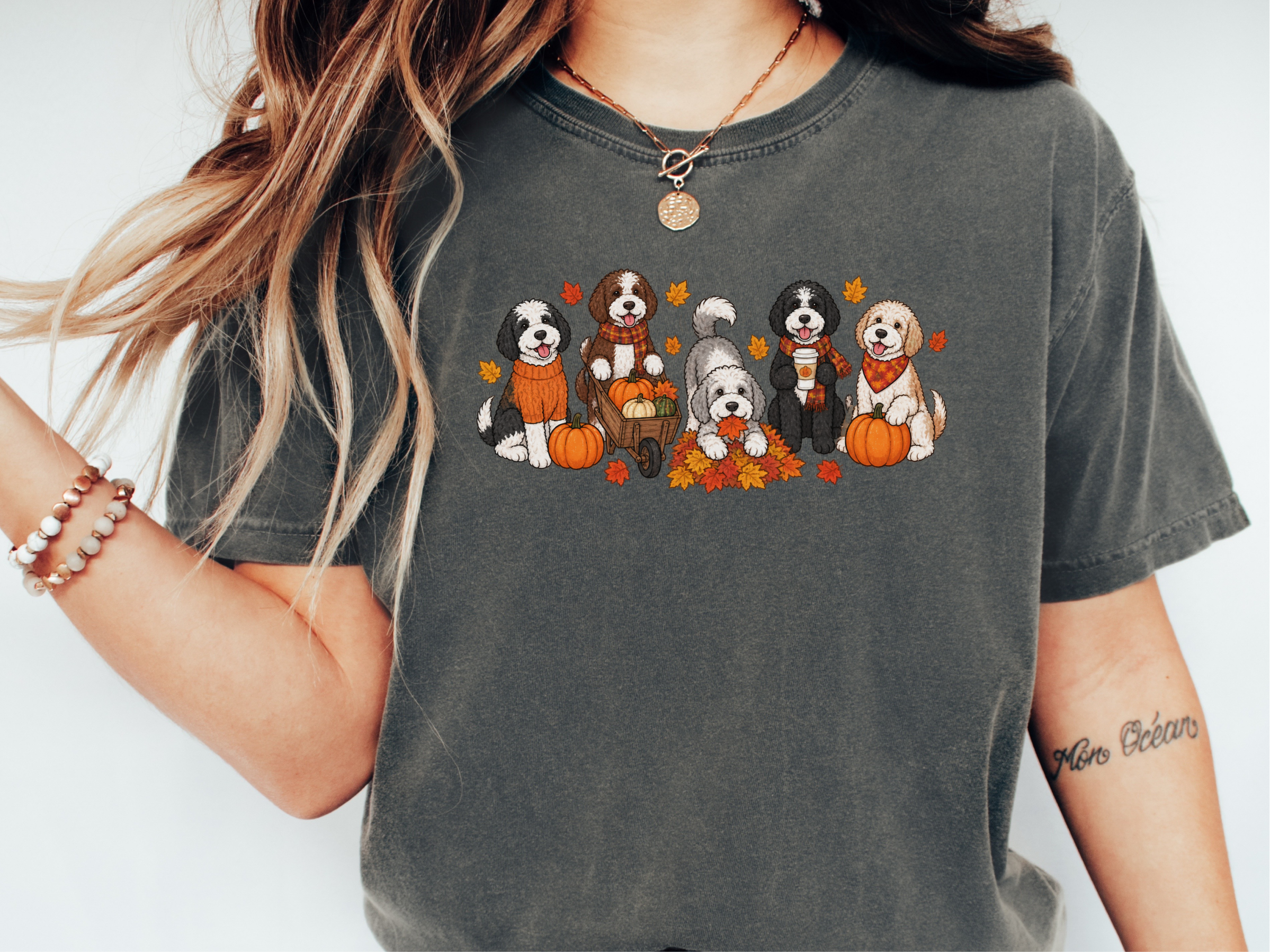 Sheepadoodle Fall Activities Cartoon Dogs doodle dog shirt - photo 1