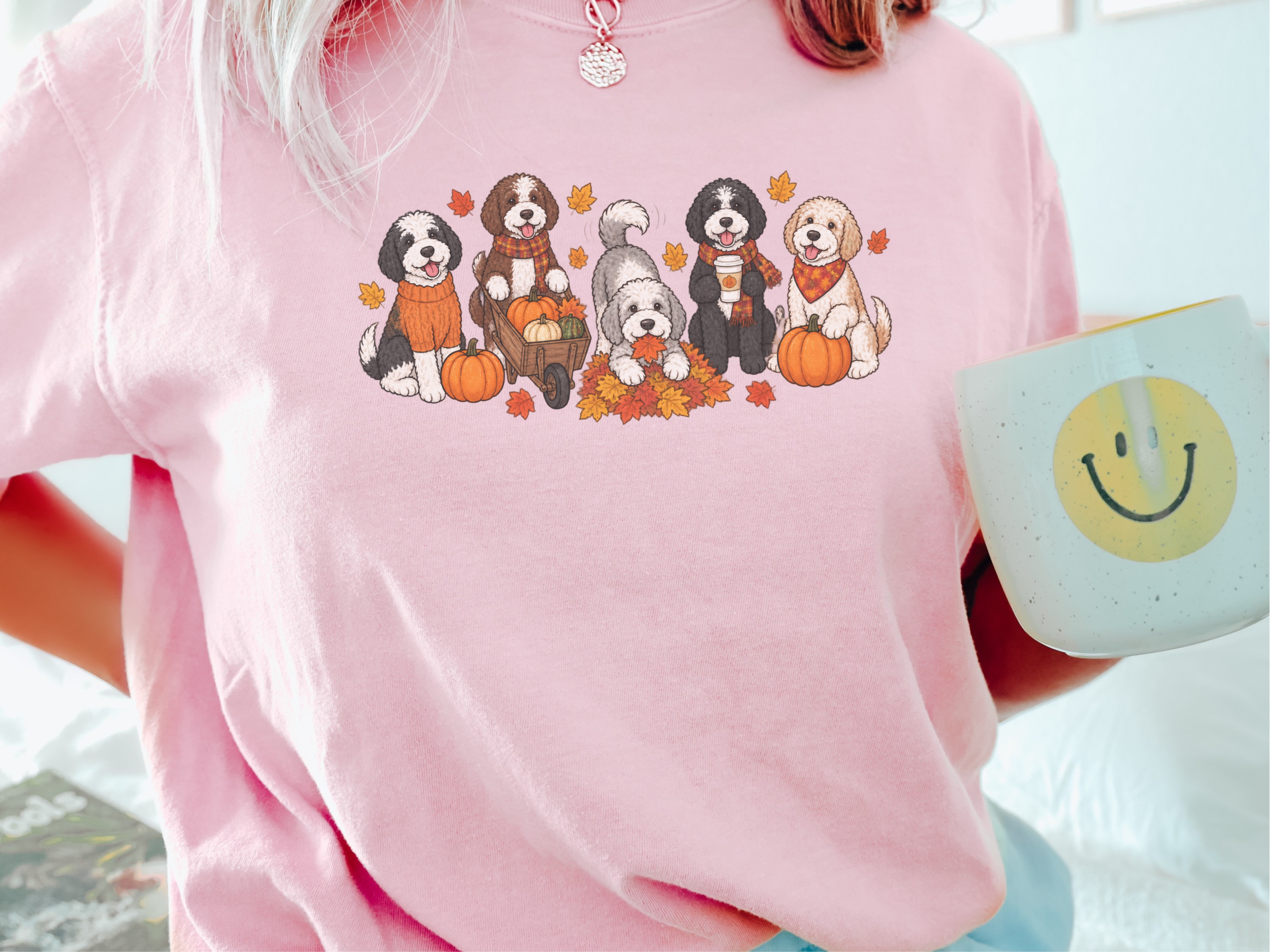Sheepadoodle Fall Activities Cartoon Dogs doodle dog shirt - photo 2