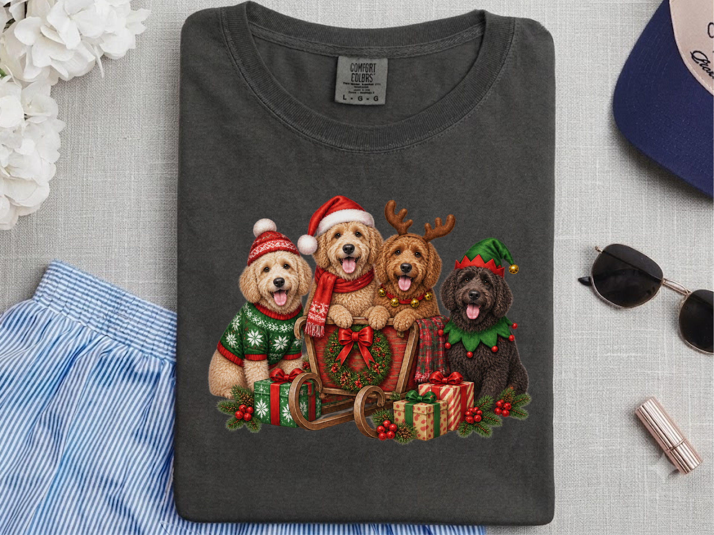 Goldendoodles Christmas Sleigh Group