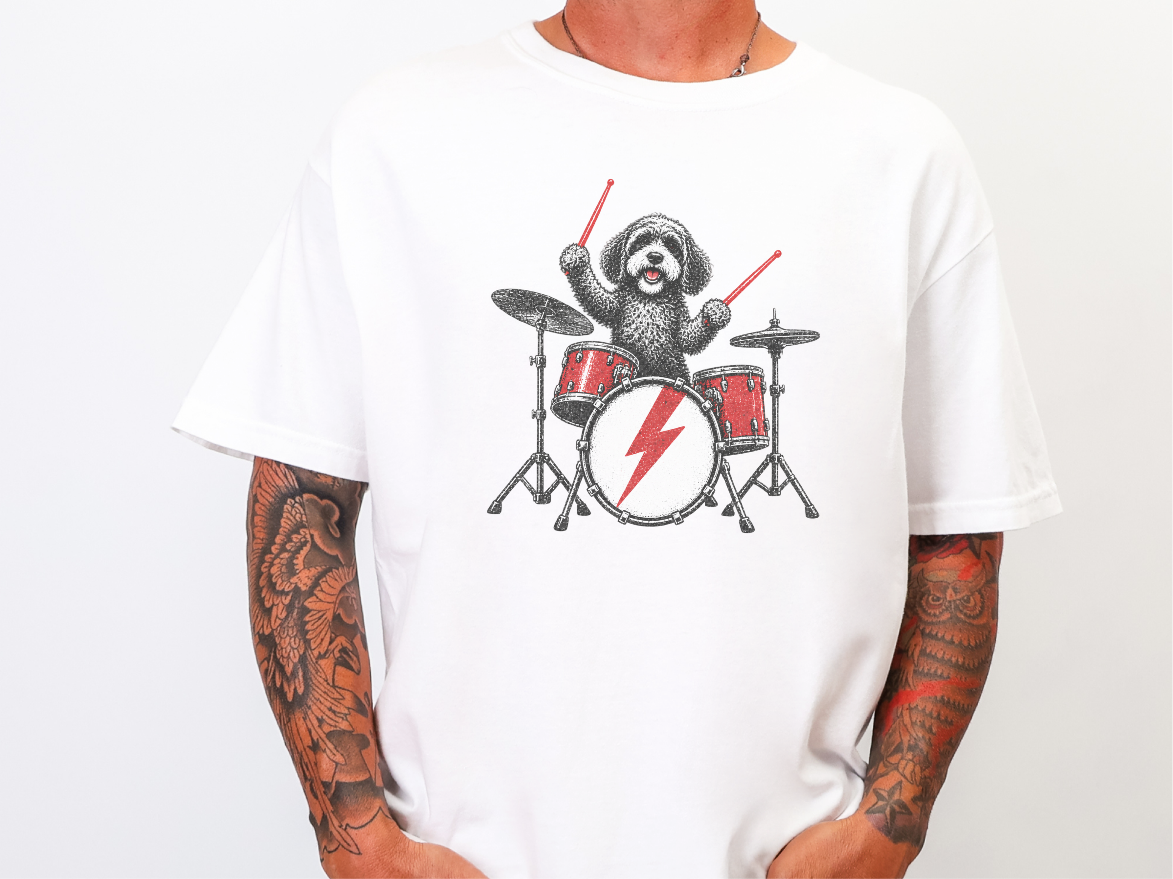 Rocking Cavapoo Drummer Artwork doodle dog shirt - photo 4