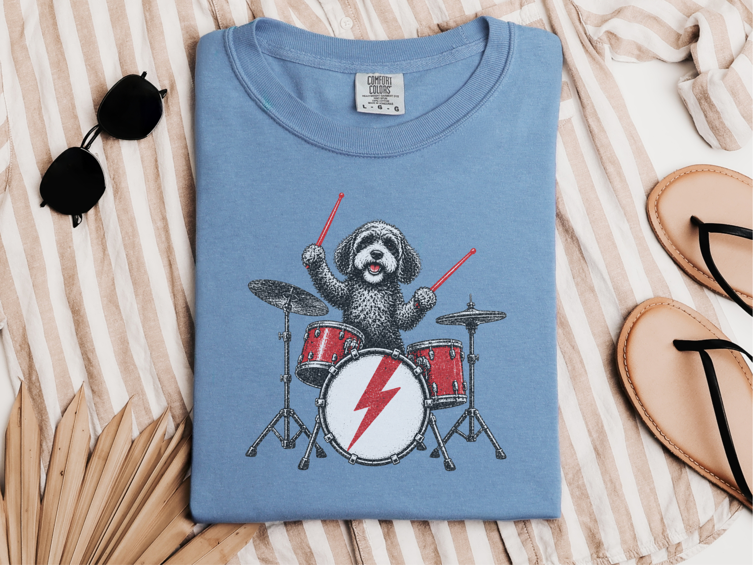 Rocking Cavapoo Drummer Artwork doodle dog shirt - photo 7