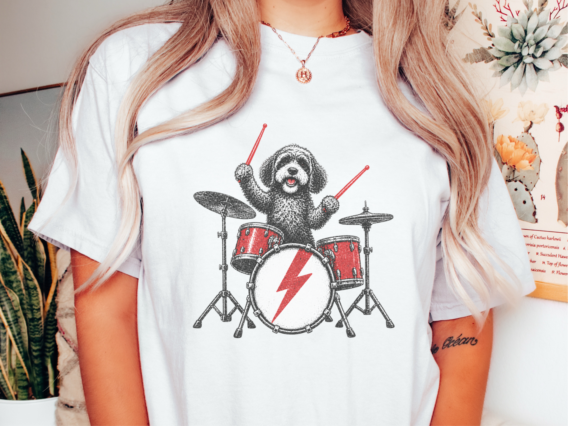 Rocking Cavapoo Drummer Artwork doodle dog shirt - photo 1