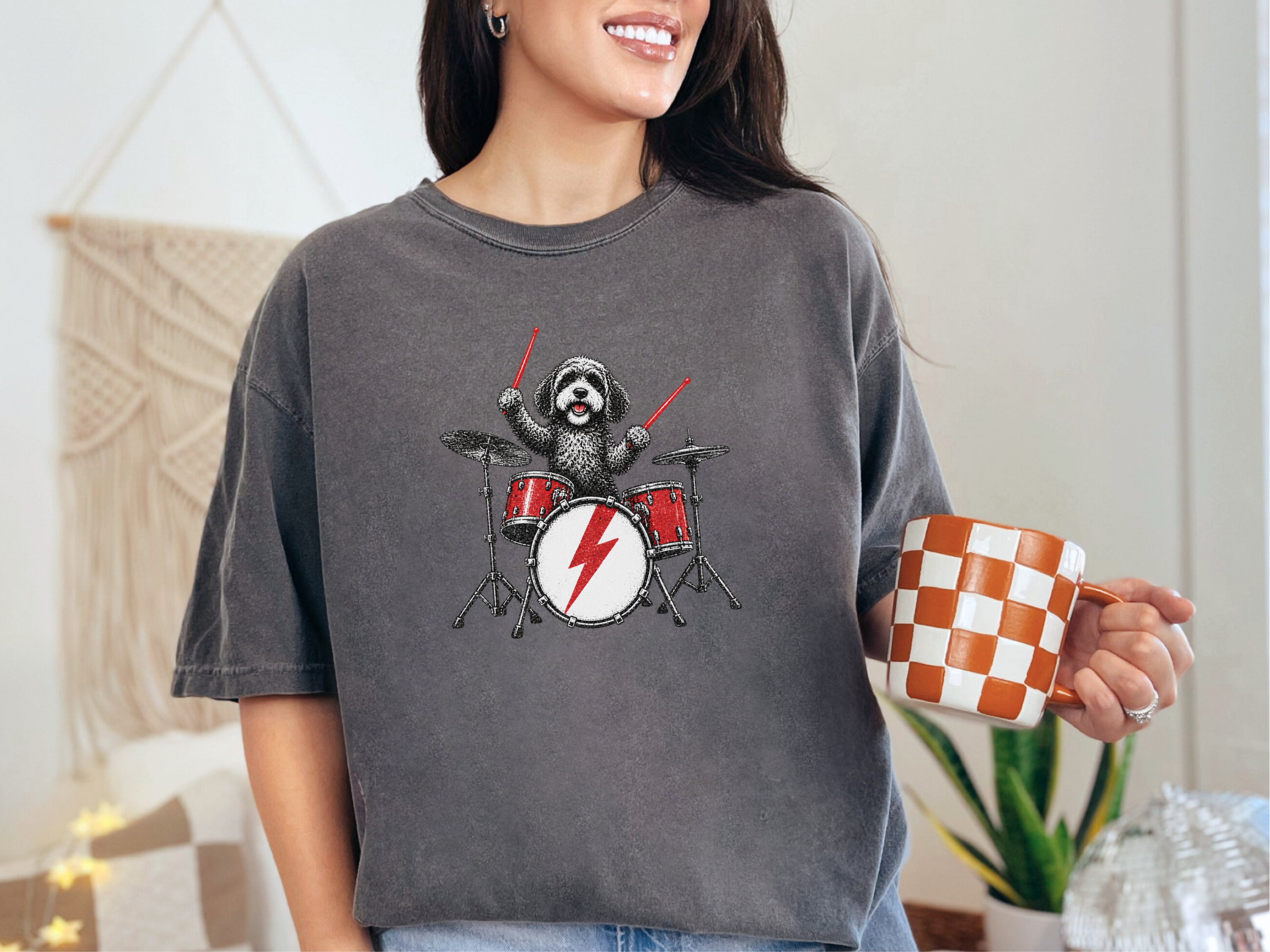 Rocking Cavapoo Drummer Artwork doodle dog shirt - photo 5