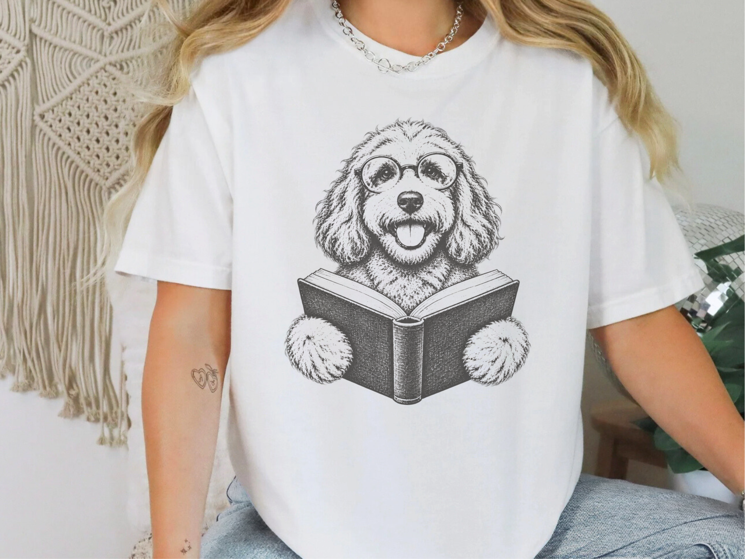 Reading Cockapoo Round Glasses doodle dog shirt - photo 3