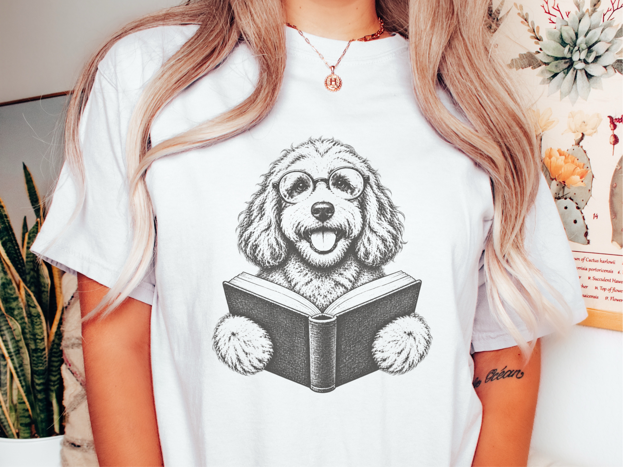 Reading Cockapoo Round Glasses doodle dog shirt - photo 1