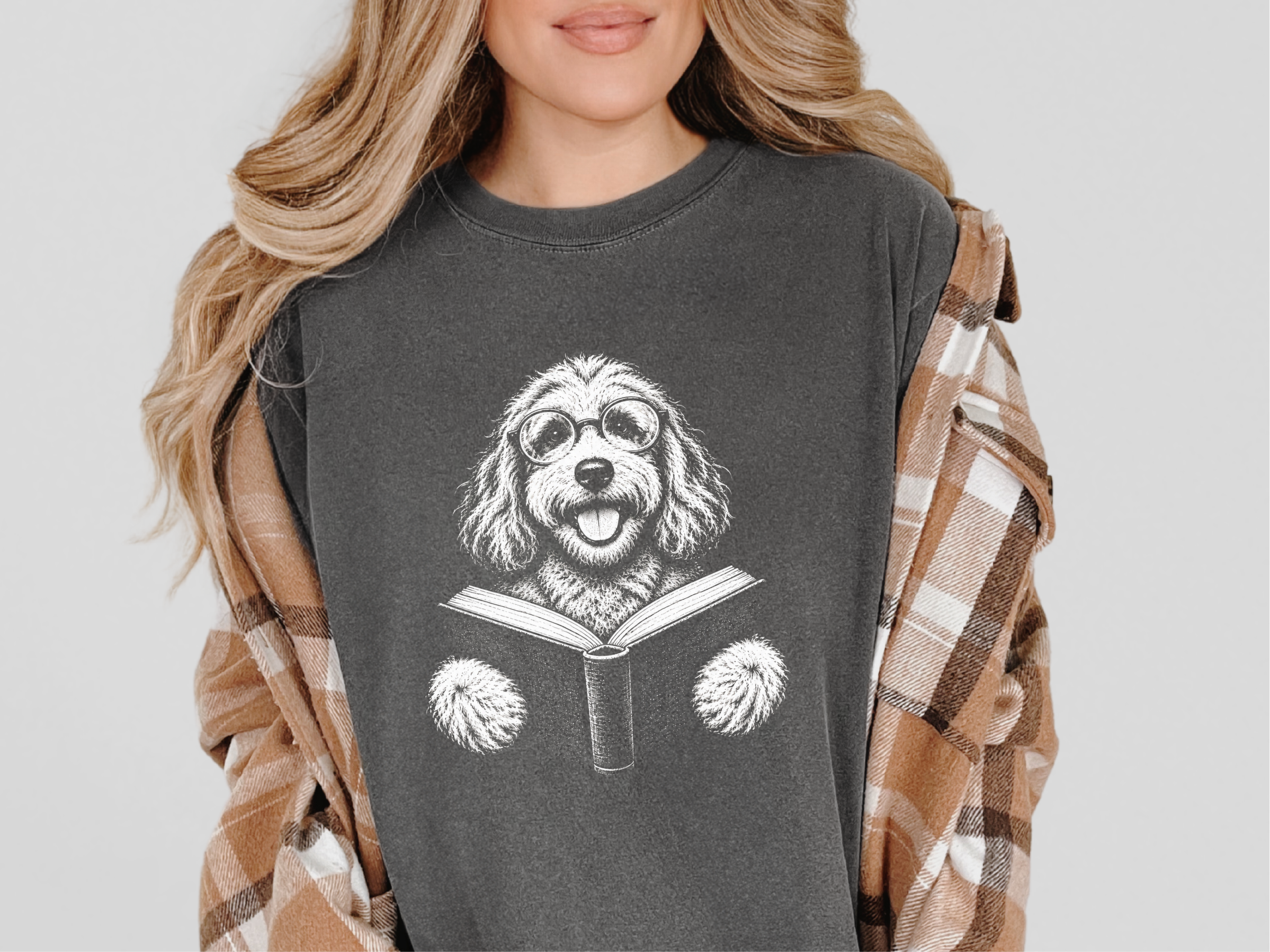 Reading Cockapoo Round Glasses Vintage Dog Tee Bookish Dog Shirt