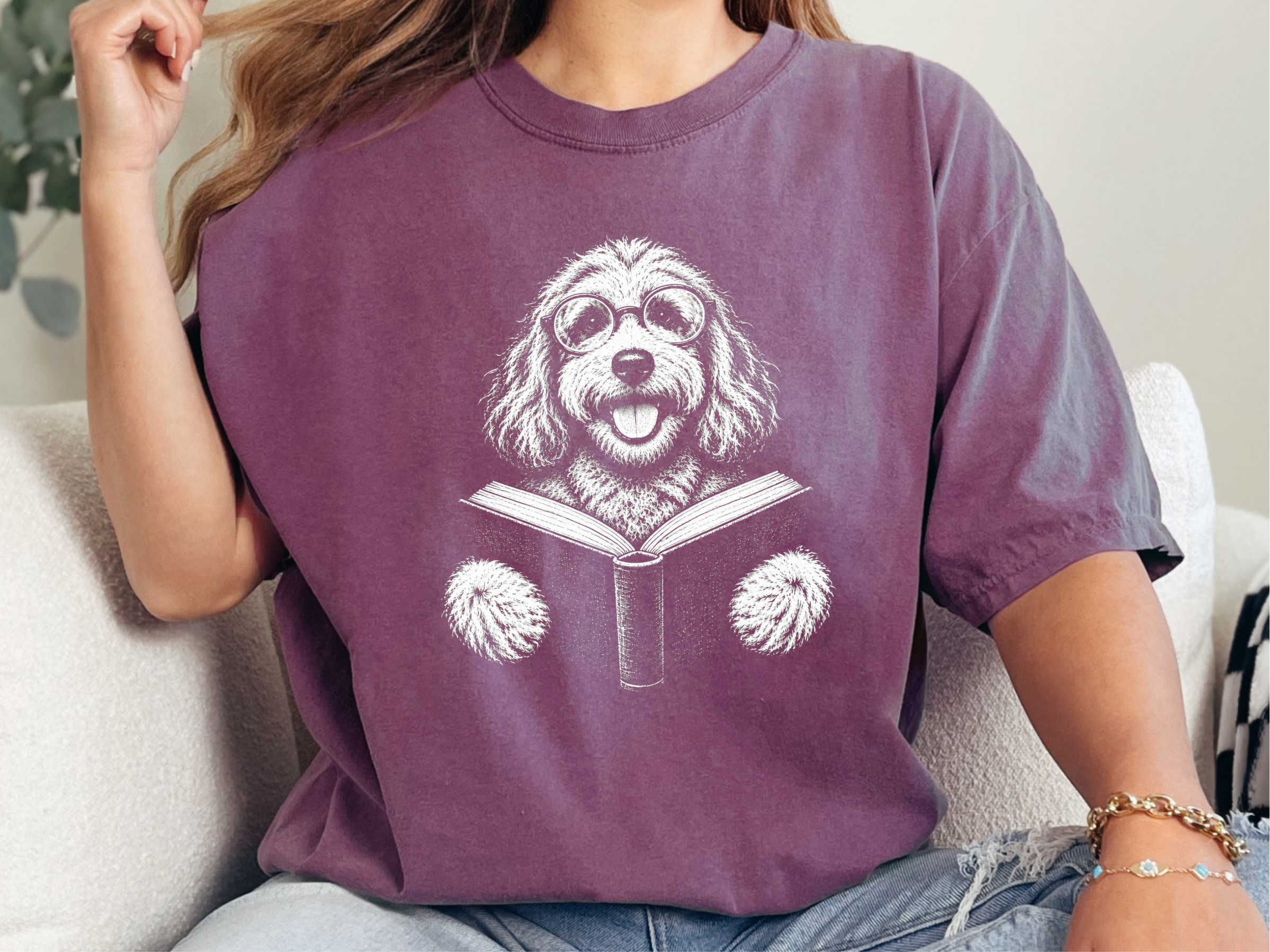 Reading Cockapoo Round Glasses doodle dog shirt - photo 8
