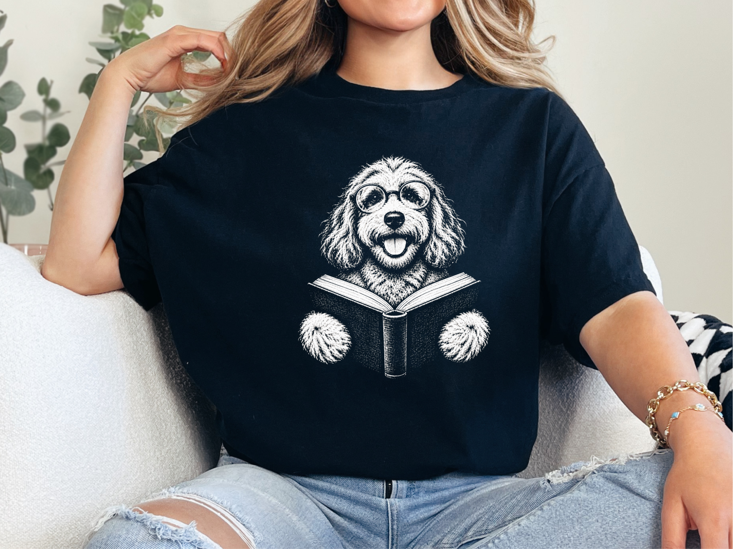 Reading Cockapoo Round Glasses doodle dog shirt - photo 4