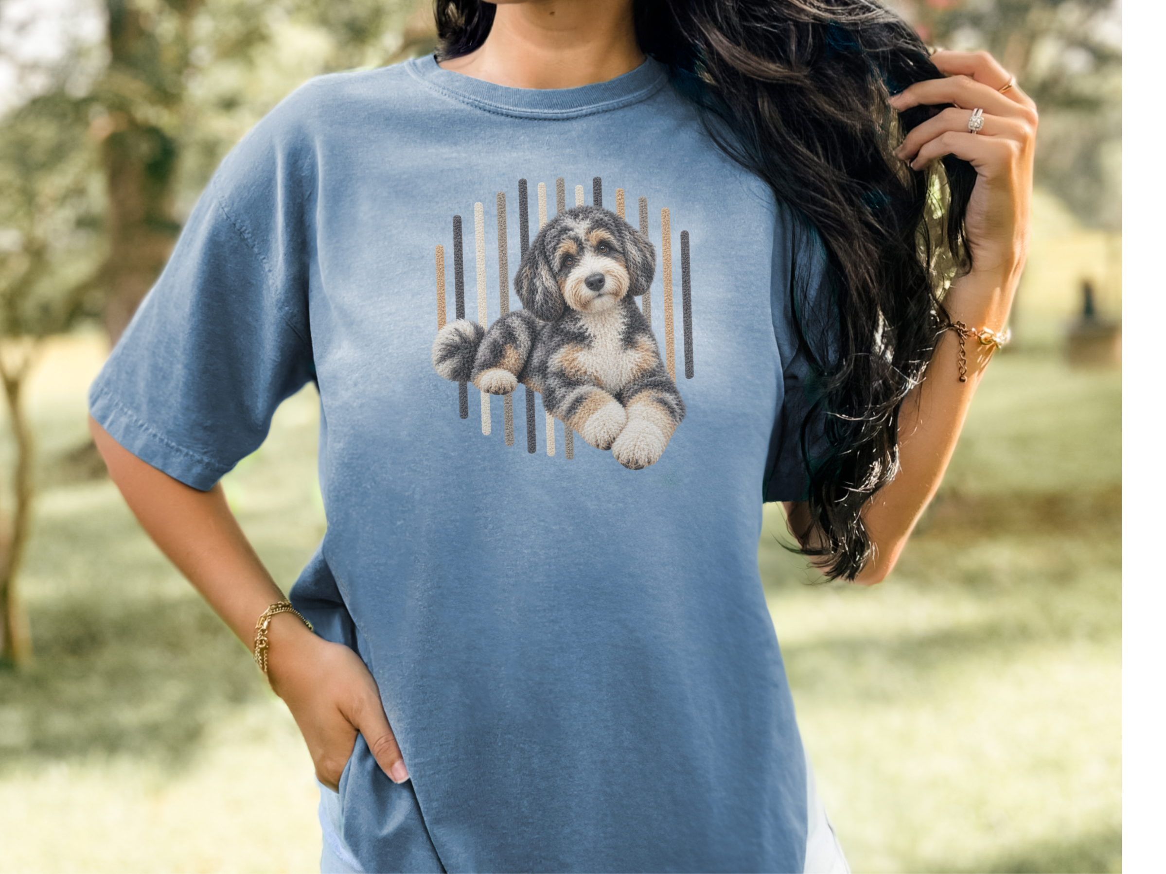 Tri Color Aussiedoodle Portrait doodle dog shirt - photo 6