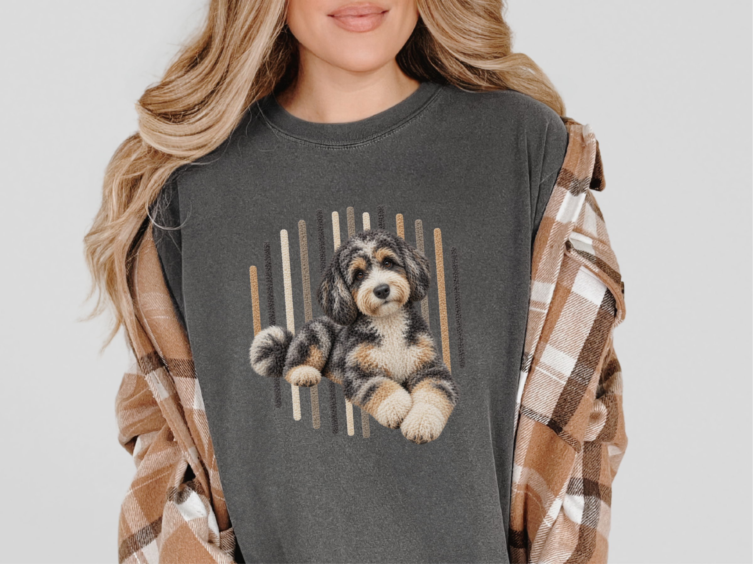 Tri Color Aussiedoodle Portrait doodle dog shirt - photo 3