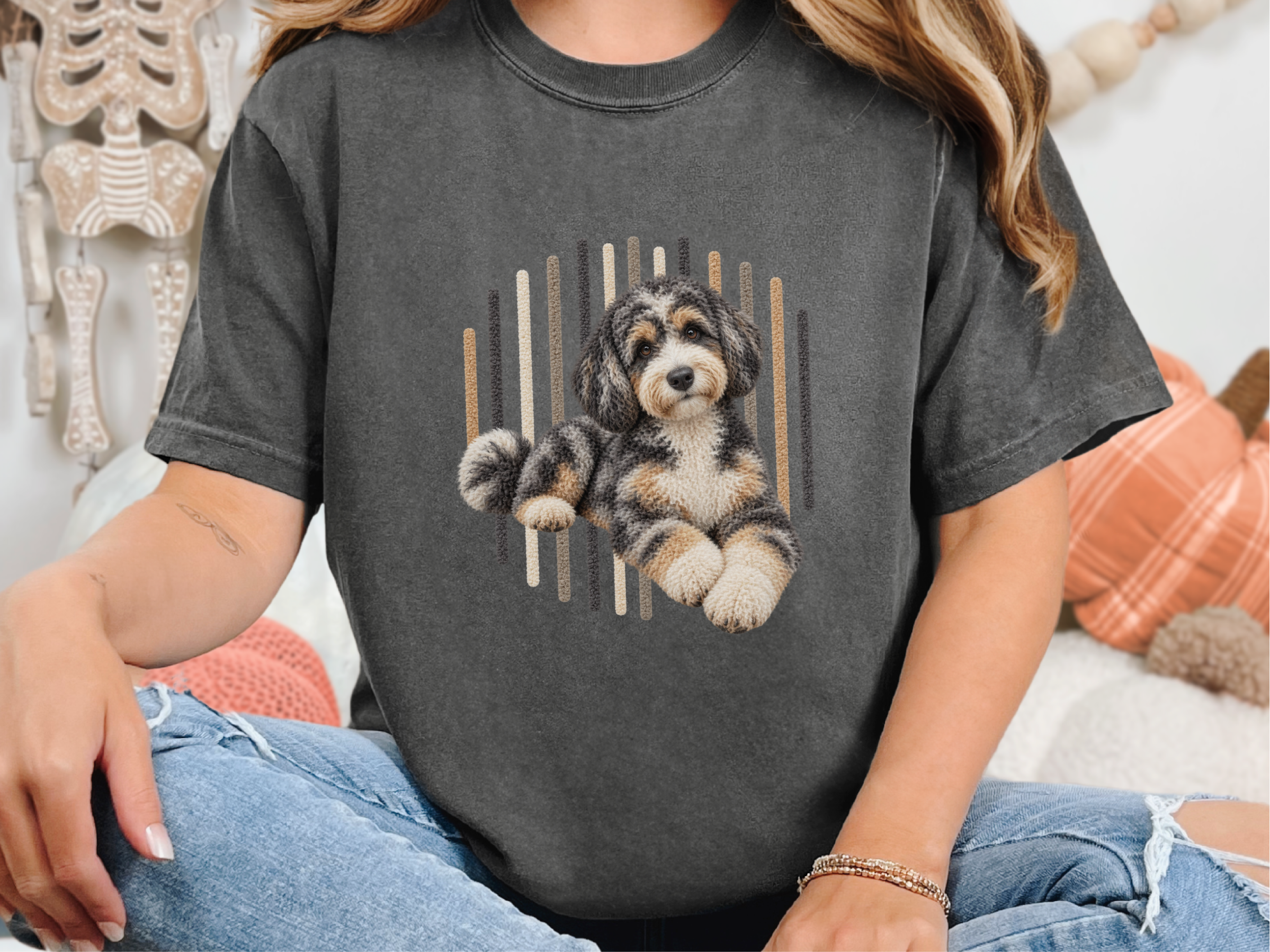 Tri Color Aussiedoodle Portrait doodle dog shirt - photo 2