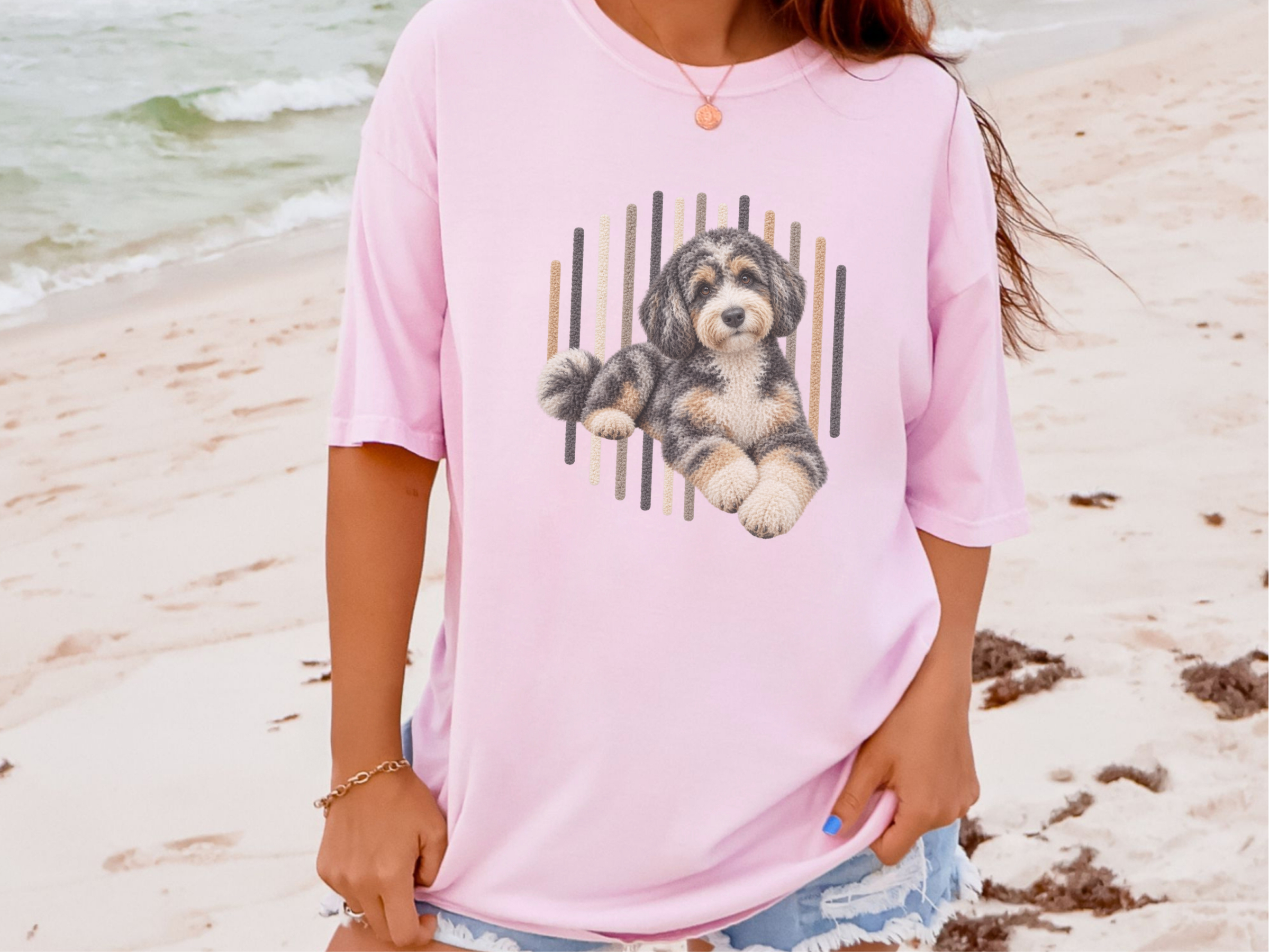 Tri Color Aussiedoodle Portrait doodle dog shirt - photo 4