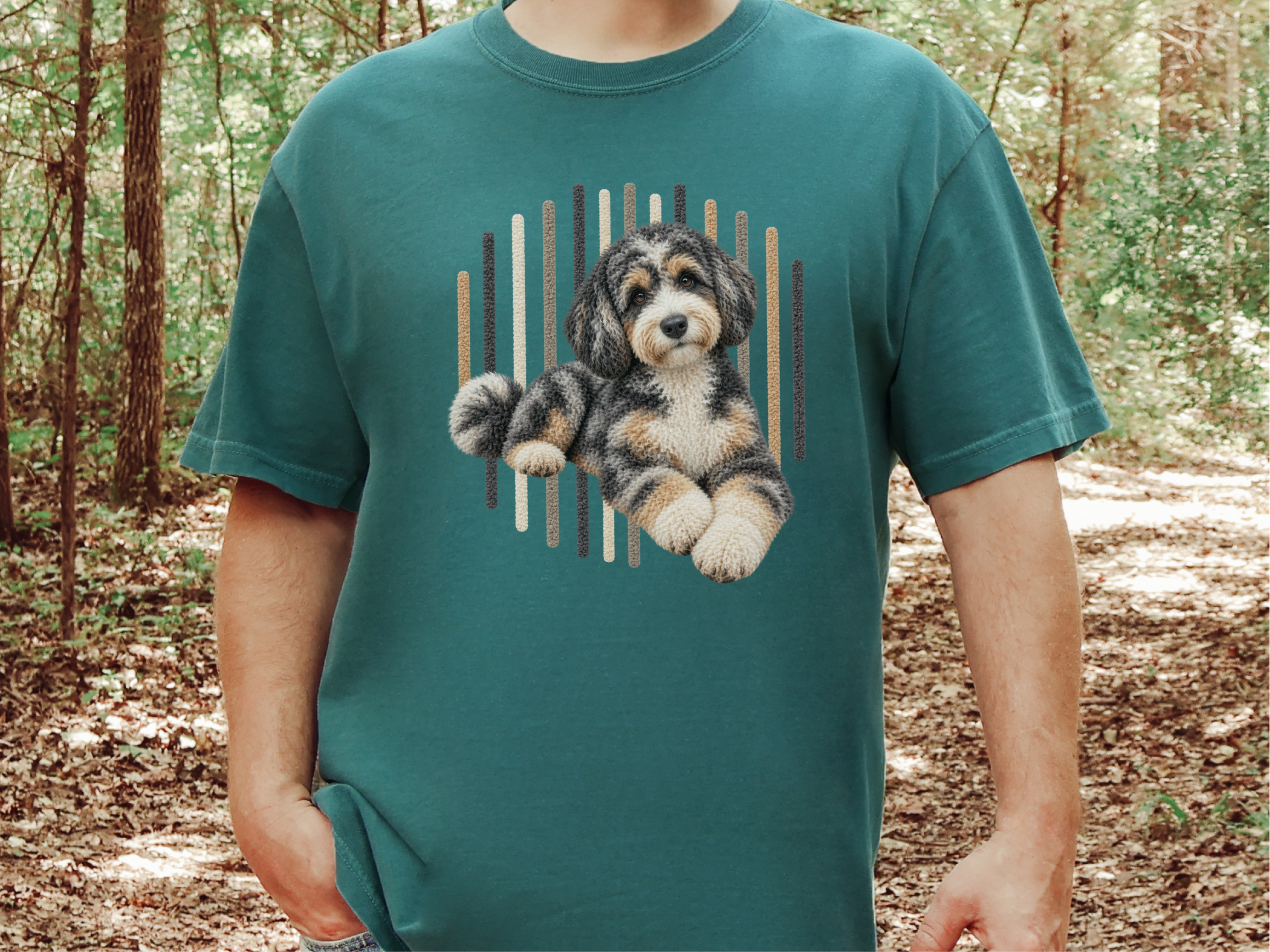 Tri Color Aussiedoodle Portrait doodle dog shirt - photo 8