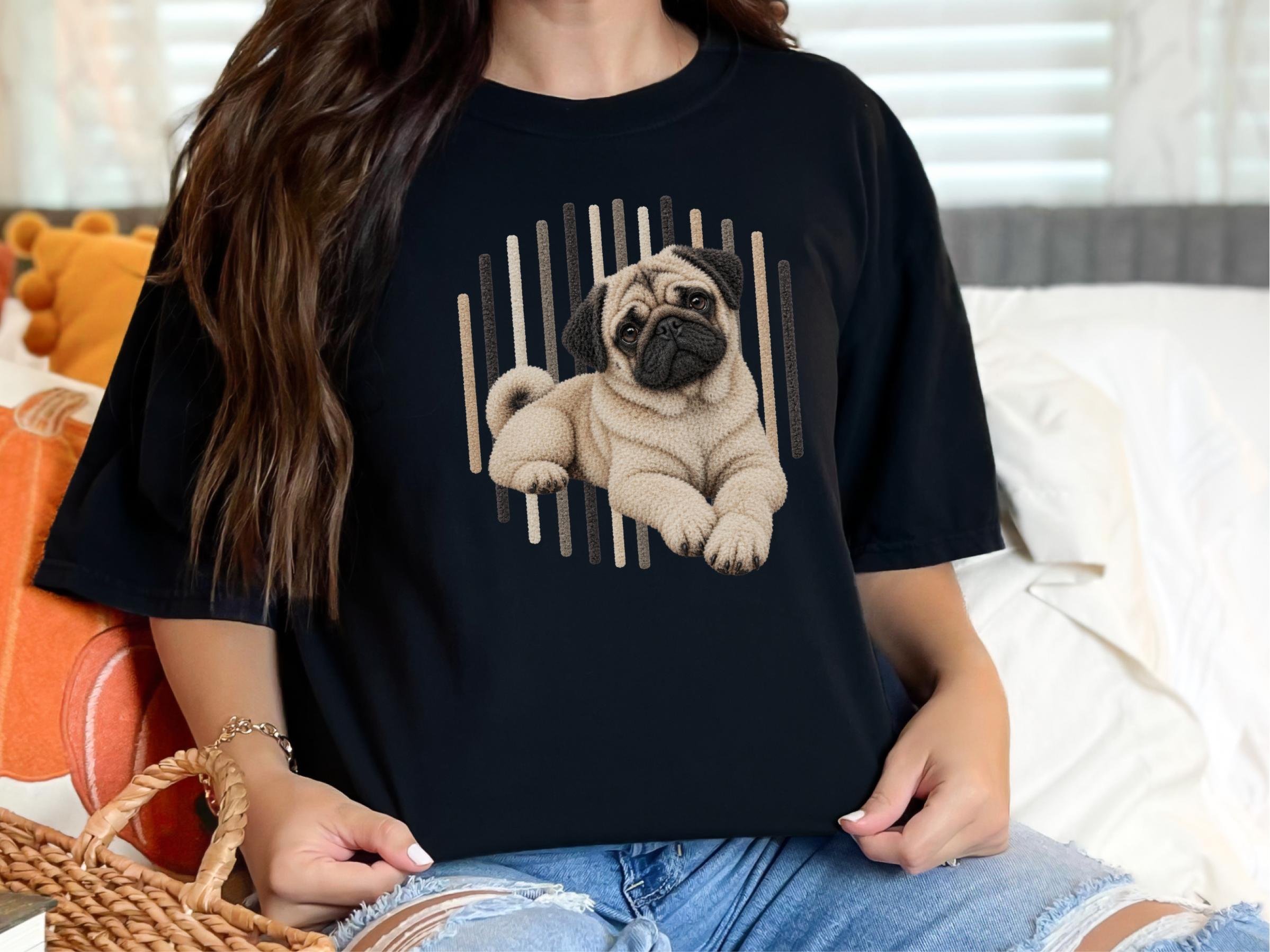 Photorealistic Pug Dog Stripes doodle dog shirt - photo 3