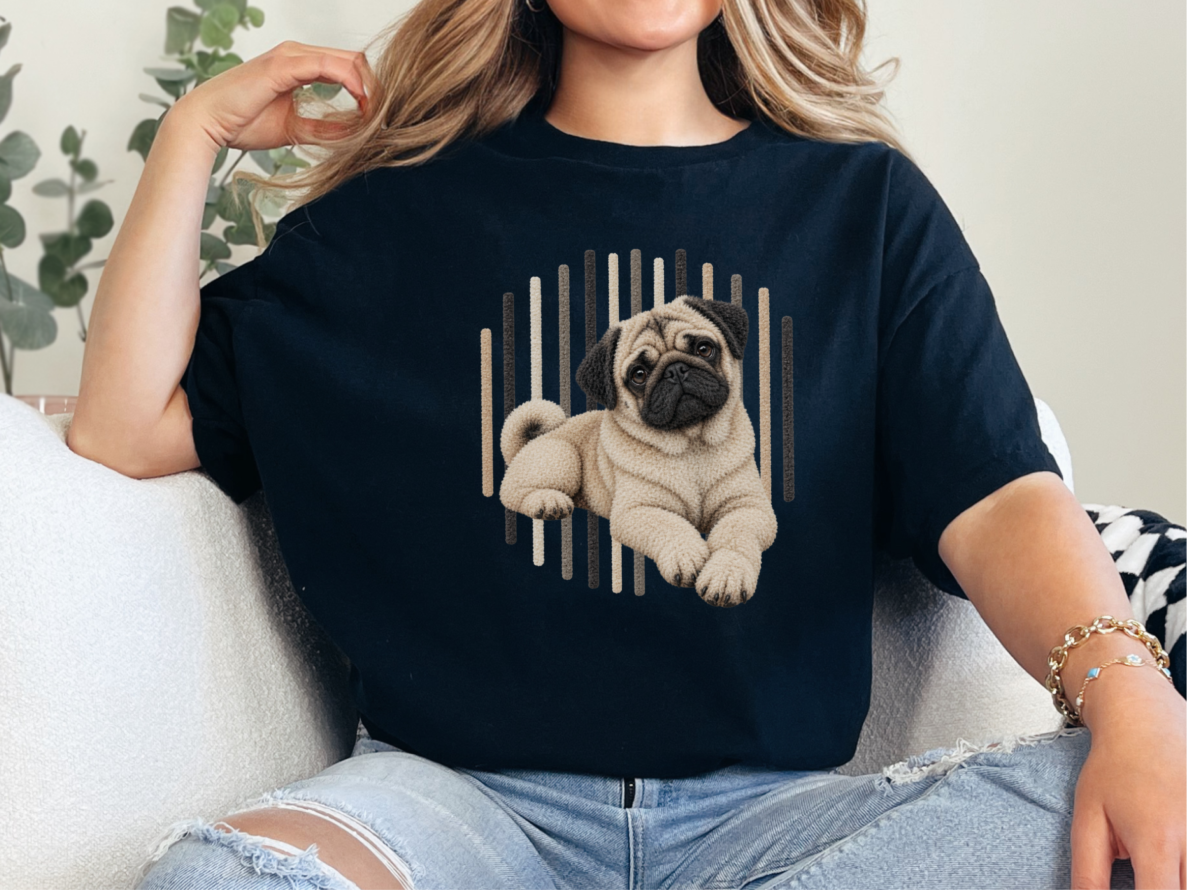 Photorealistic Pug Dog Stripes doodle dog shirt - photo 4