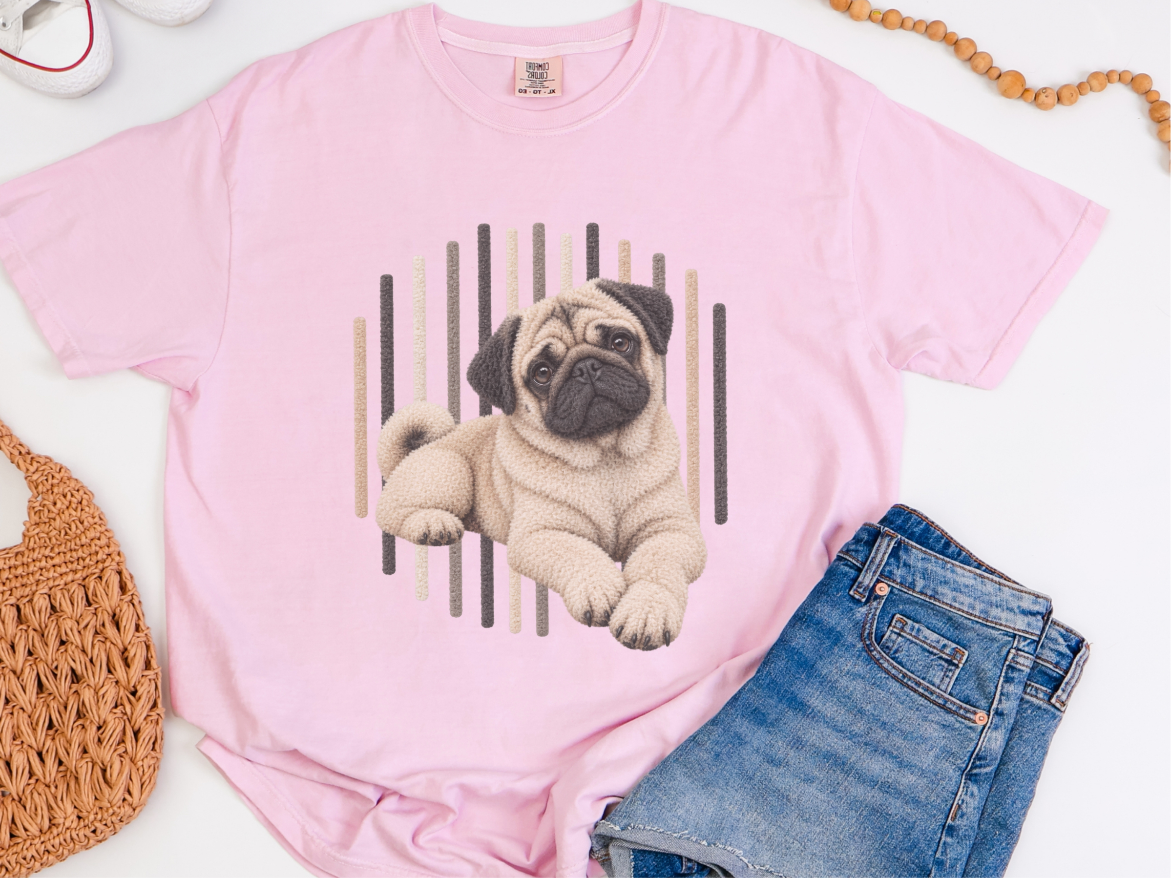 Photorealistic Pug Dog Stripes doodle dog shirt - photo 5