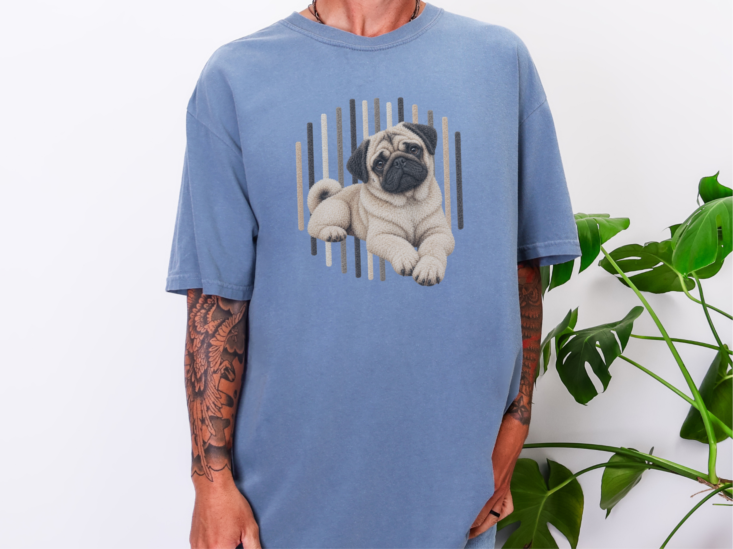 Photorealistic Pug Dog Stripes doodle dog shirt - photo 7