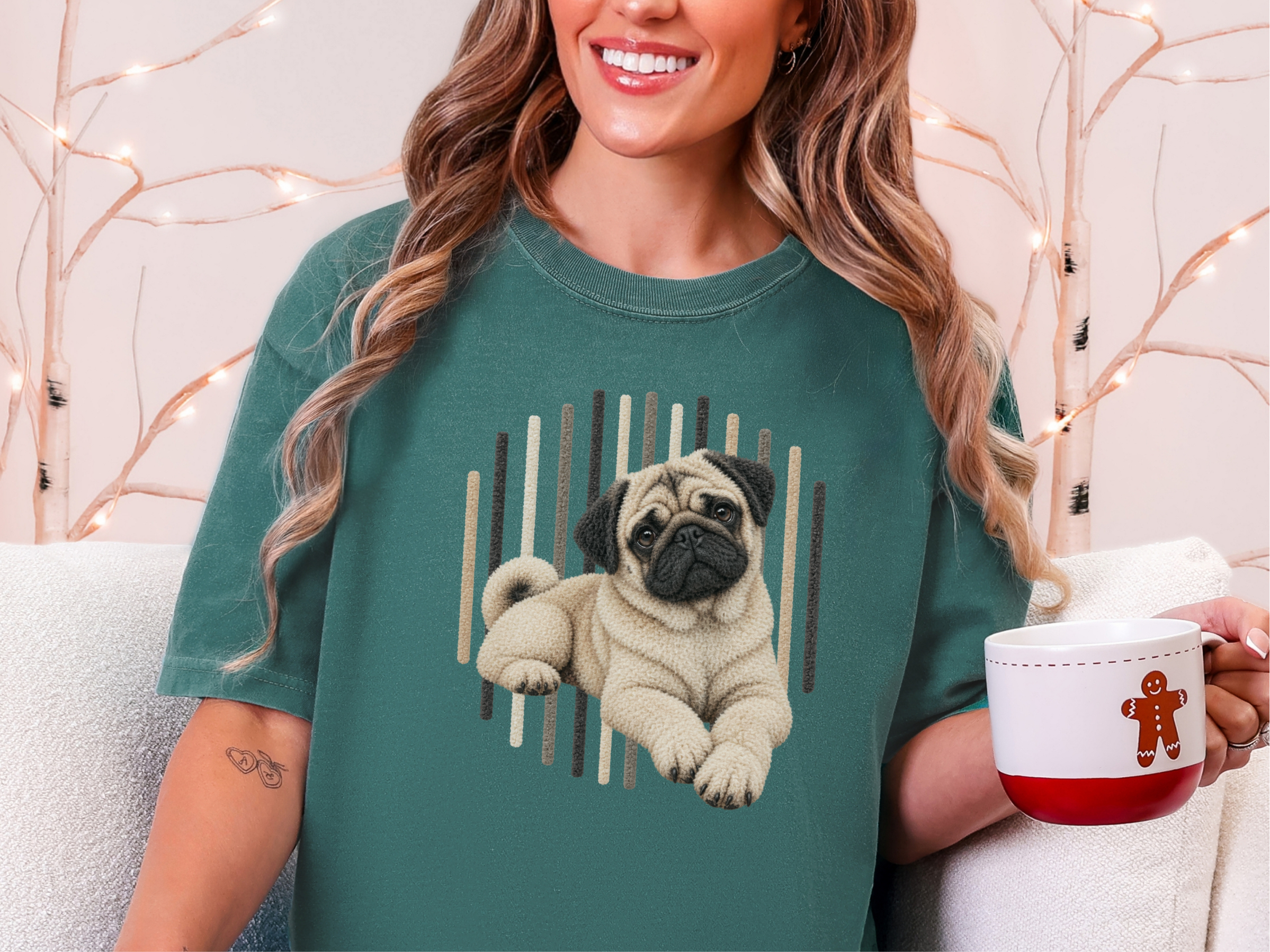 Photorealistic Pug Dog Stripes doodle dog shirt - photo 8