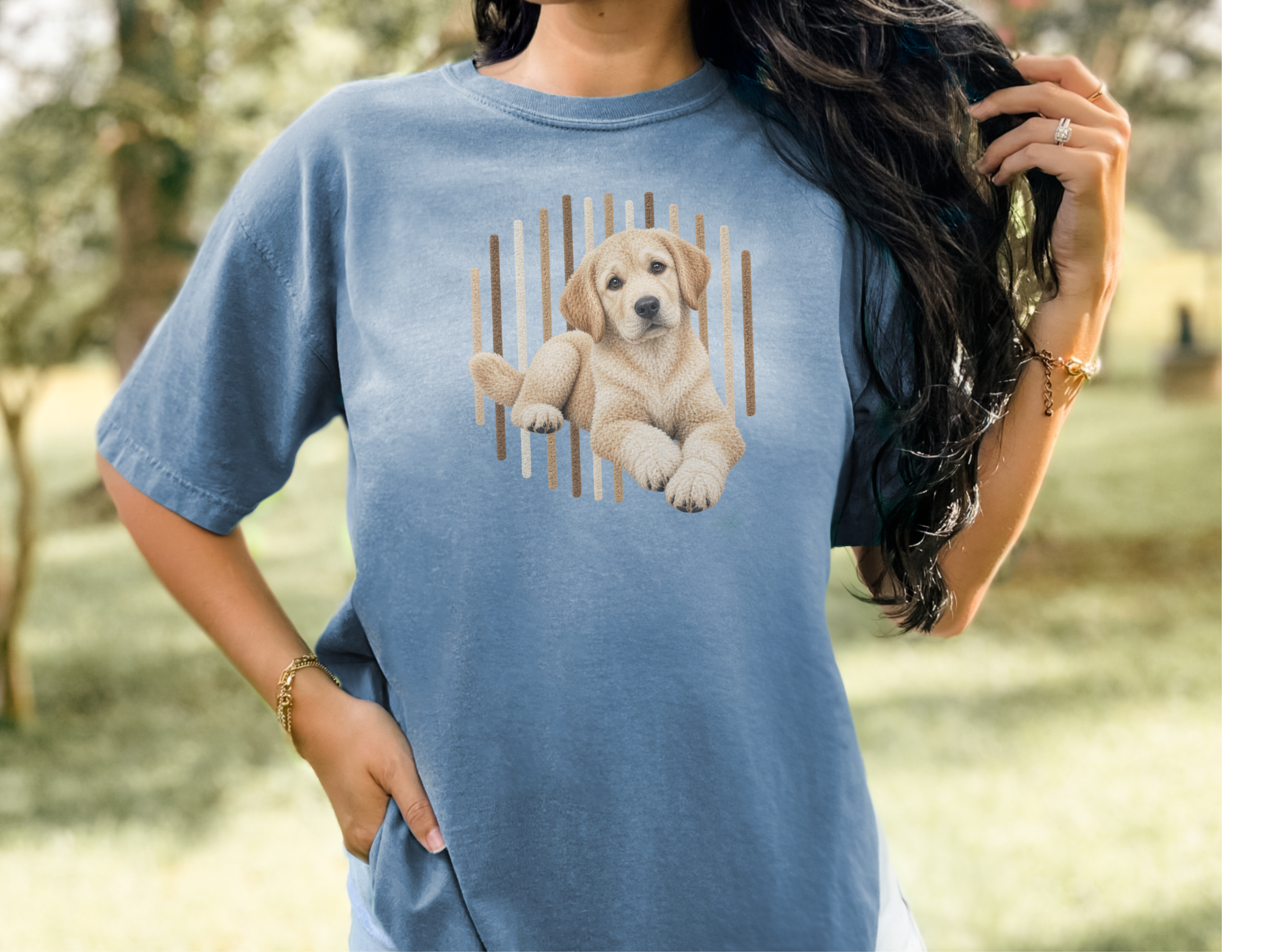 Labrador Puppy Vertical Stripes doodle dog shirt - photo 7