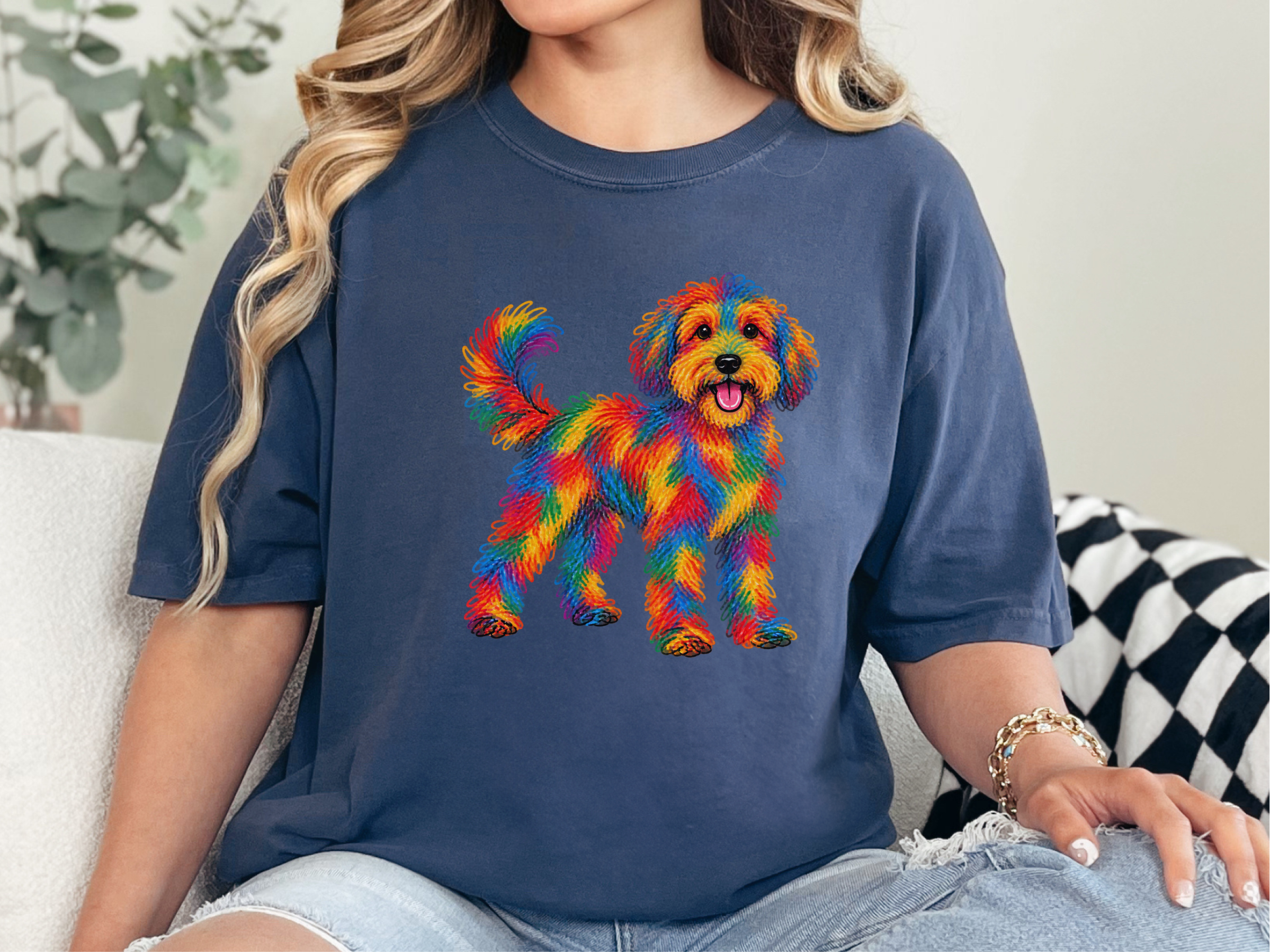 Rainbow Schnoodle Dog Art doodle dog shirt - photo 8