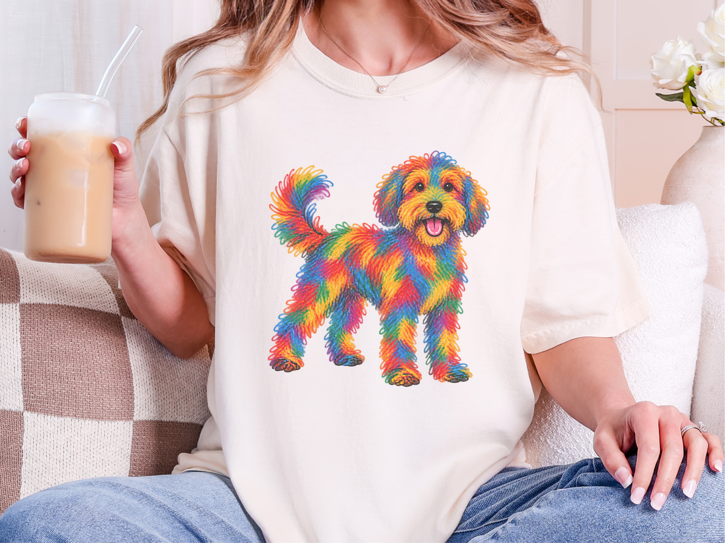 Rainbow Schnoodle Dog Art doodle dog shirt - photo 7