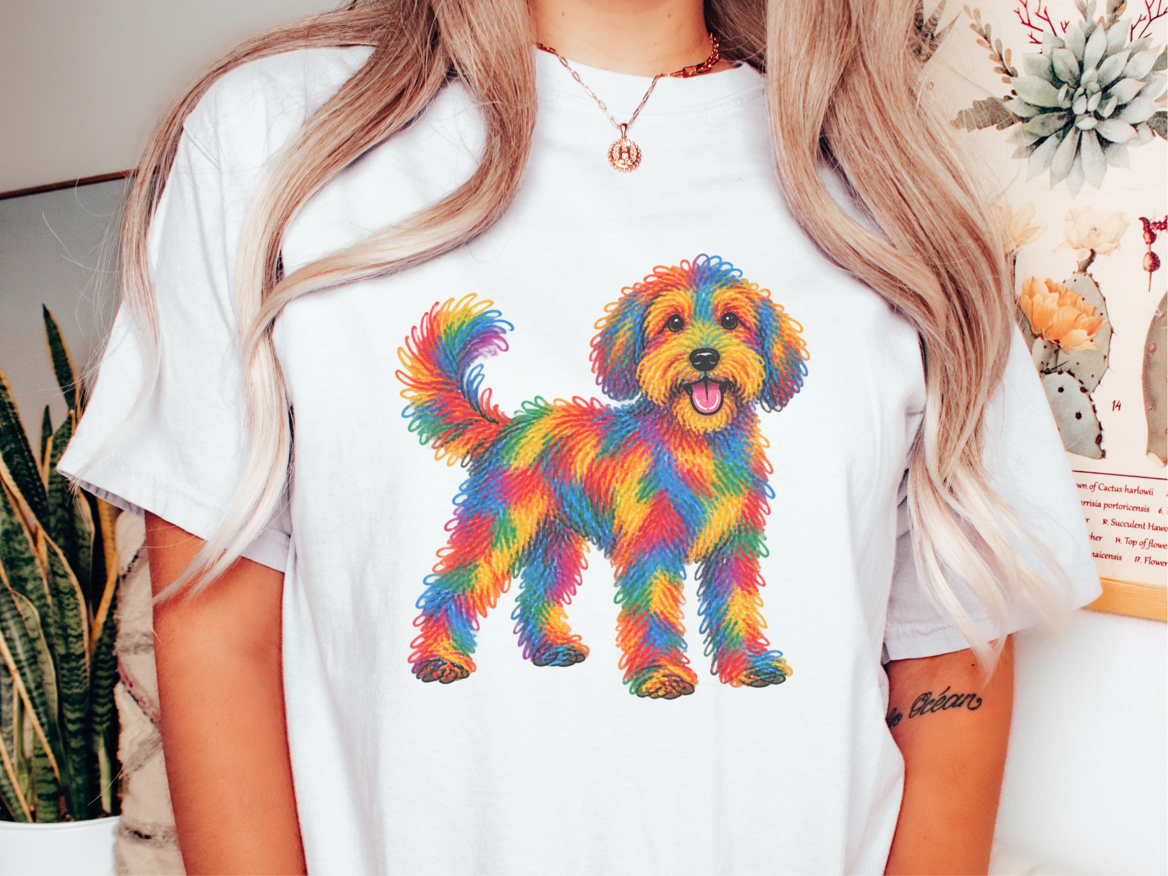 Rainbow Schnoodle Dog Art doodle dog shirt - photo 1