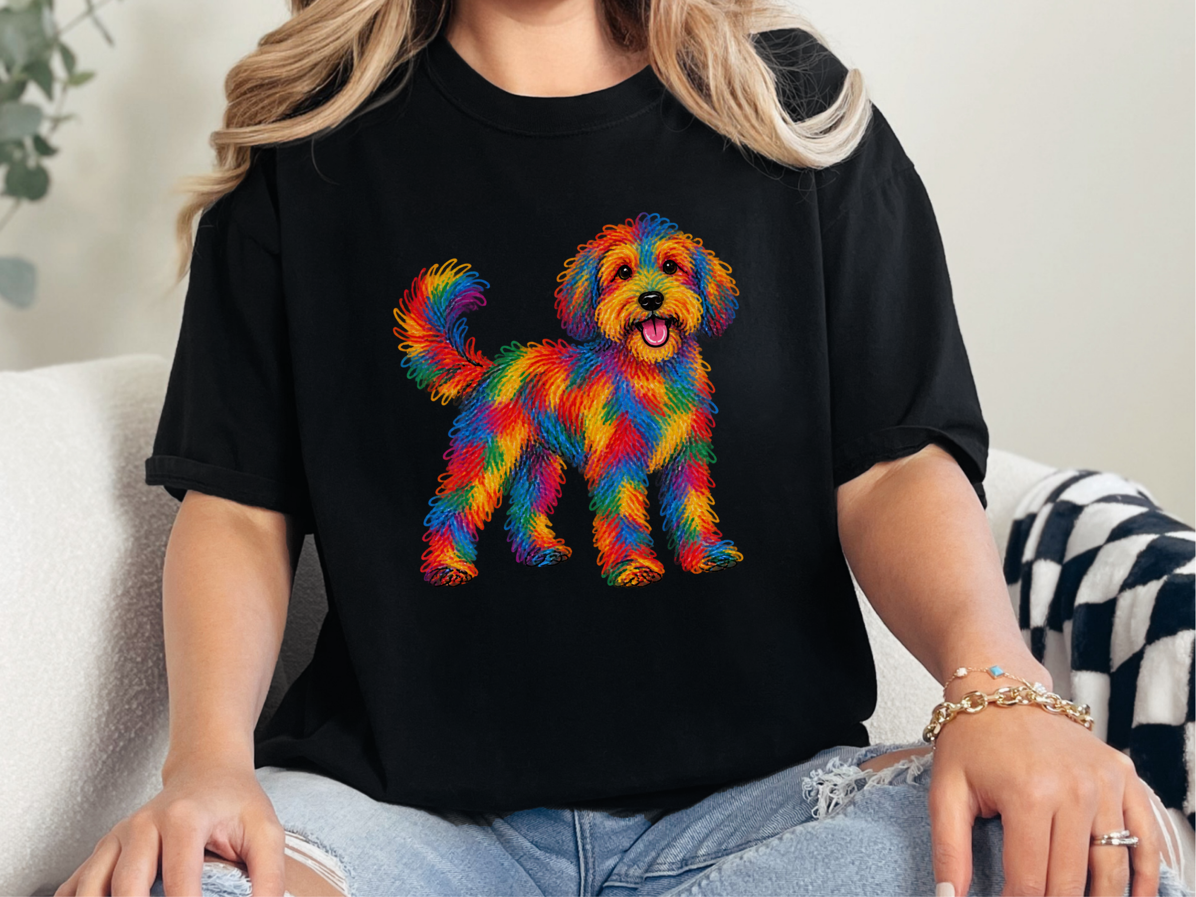 Rainbow Schnoodle Dog Art doodle dog shirt - photo 3