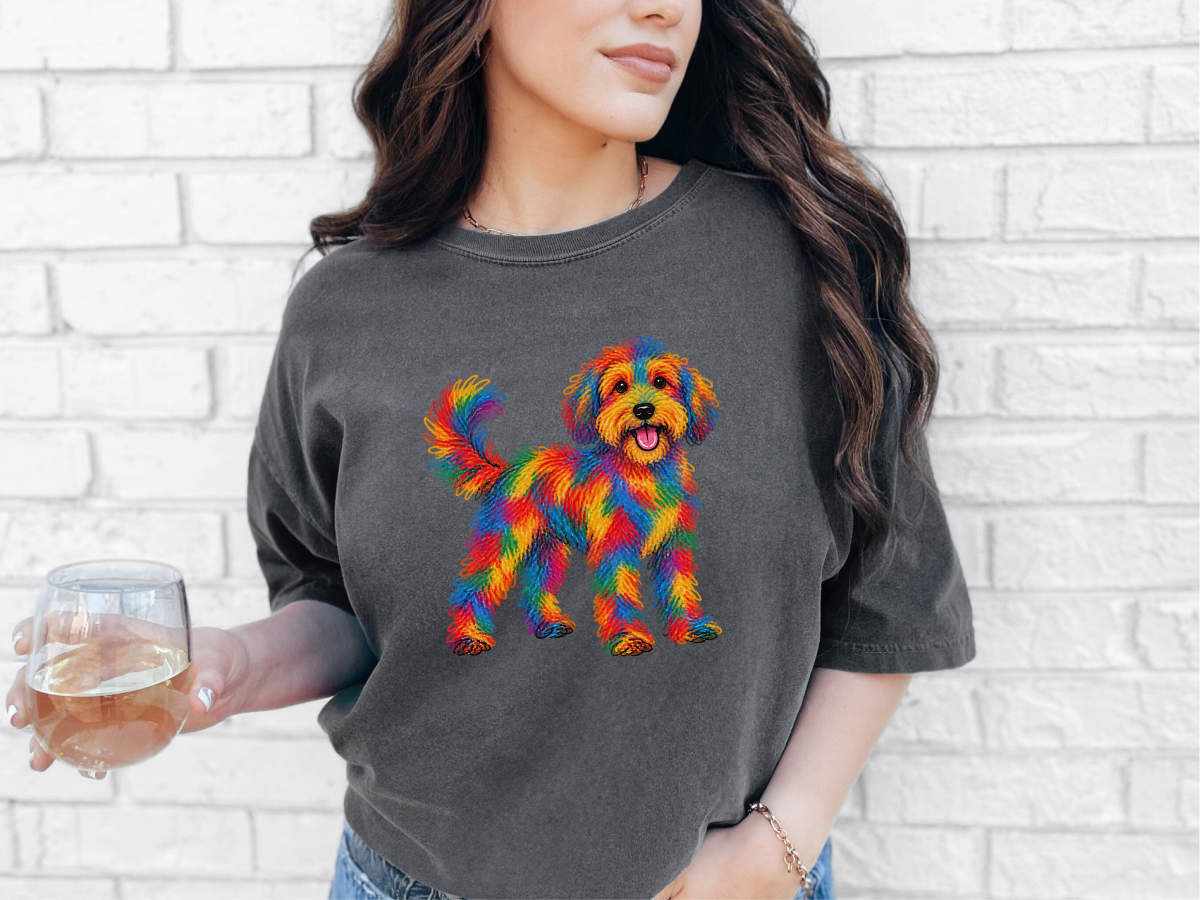 Rainbow Schnoodle Dog Art doodle dog shirt - photo 5