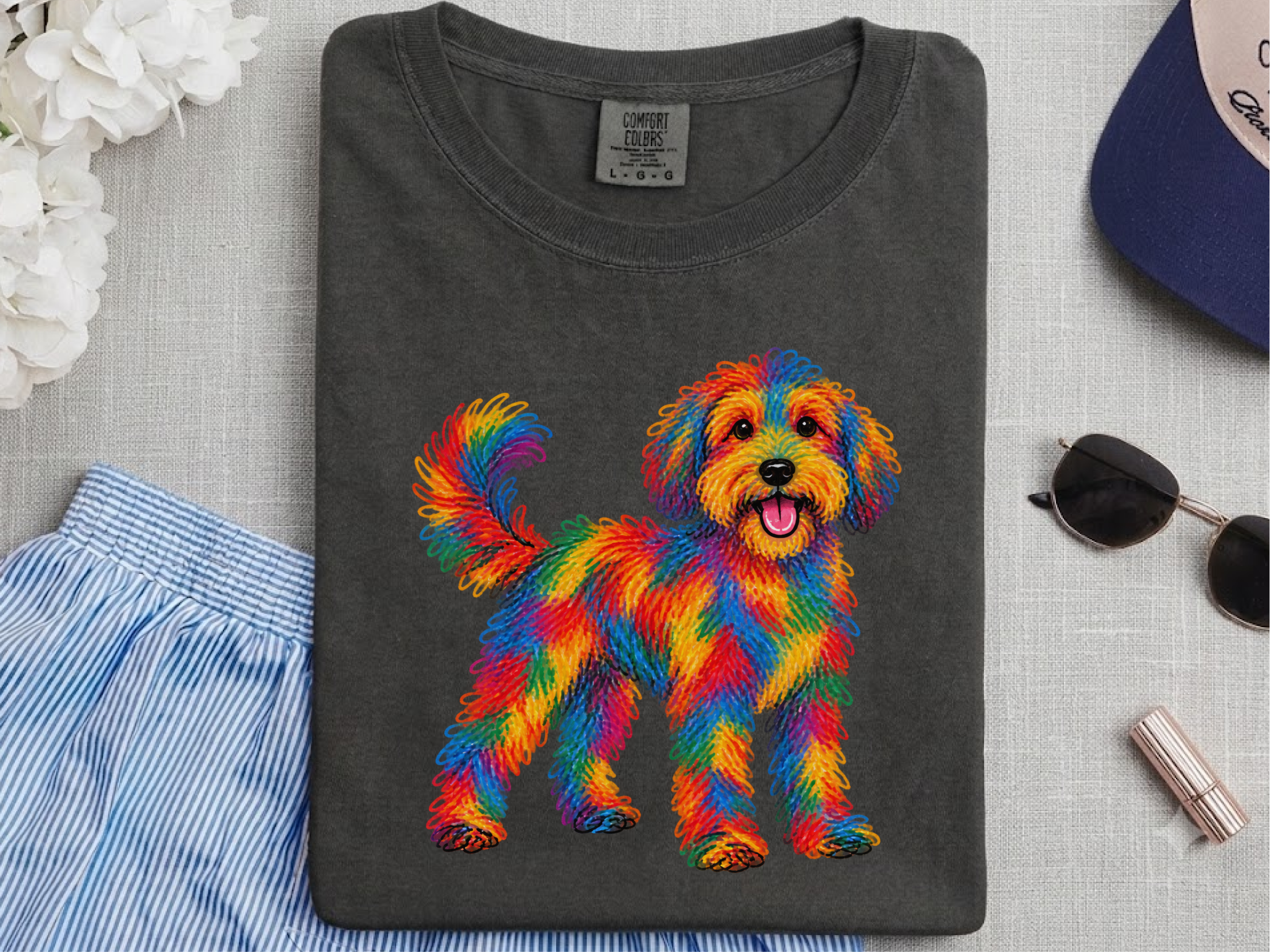 Rainbow Schnoodle Dog Art doodle dog shirt - photo 4