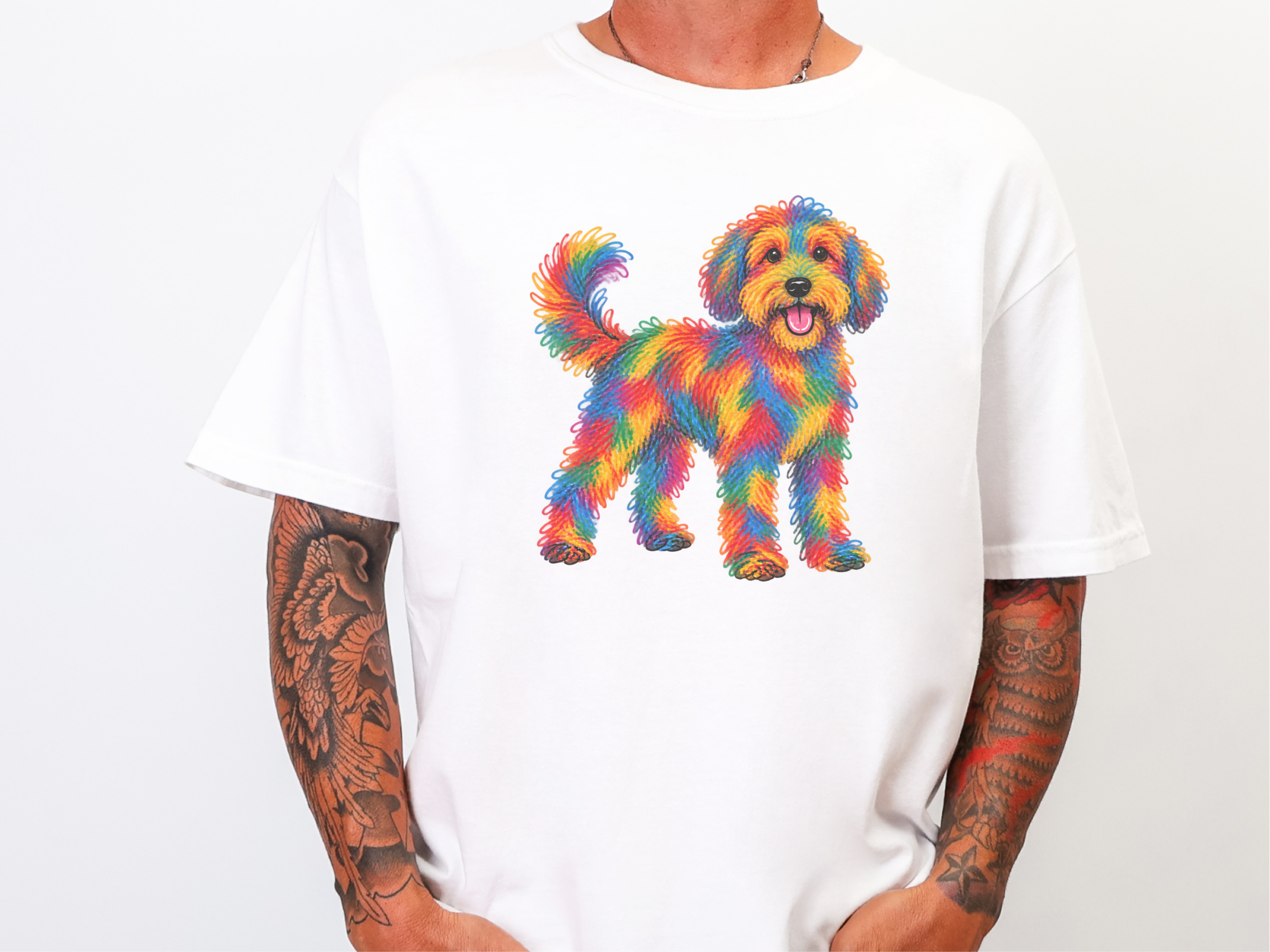 Rainbow Schnoodle Dog Art doodle dog shirt - photo 2