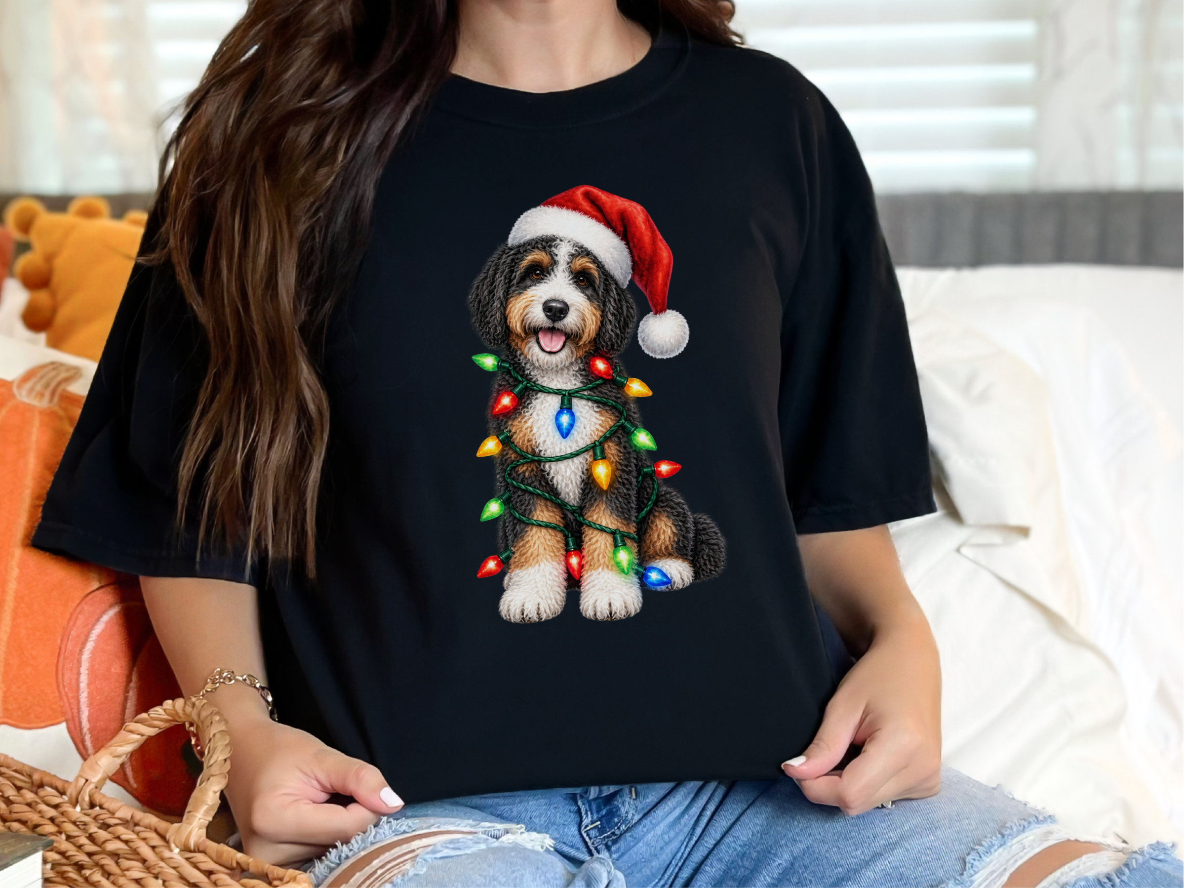 Bernedoodle Christmas Lights Santa Hat - photo 1
