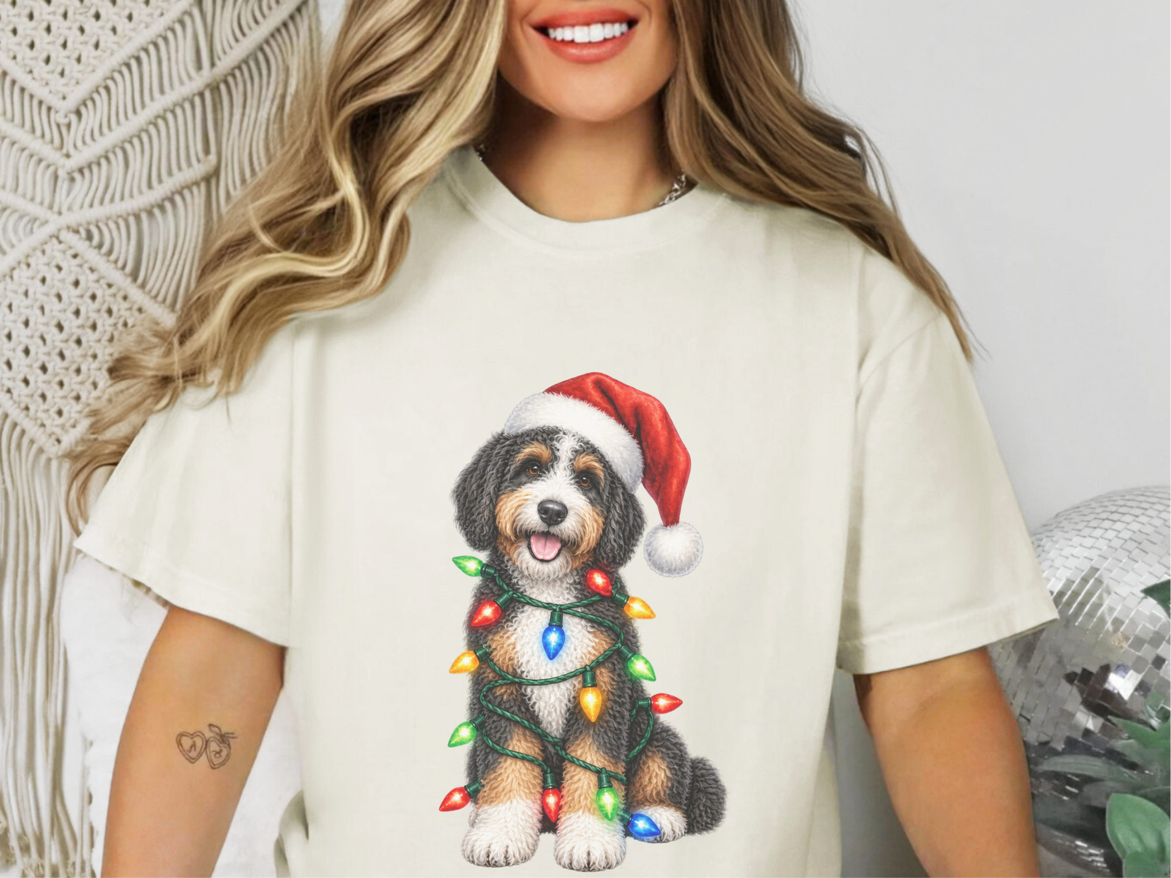Bernedoodle Christmas Lights Santa Hat - photo 8