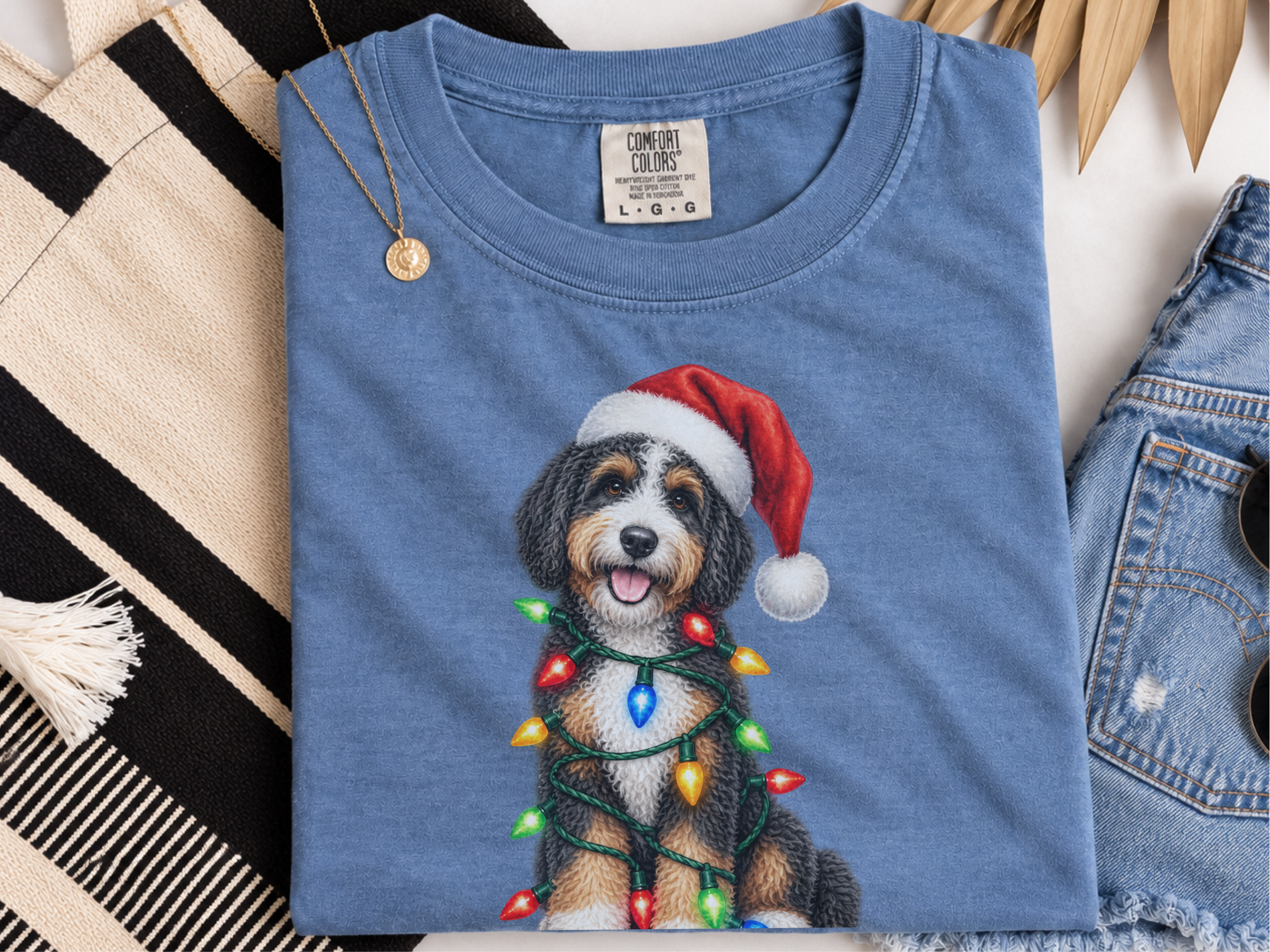 Bernedoodle Christmas Lights Santa Hat - photo 6