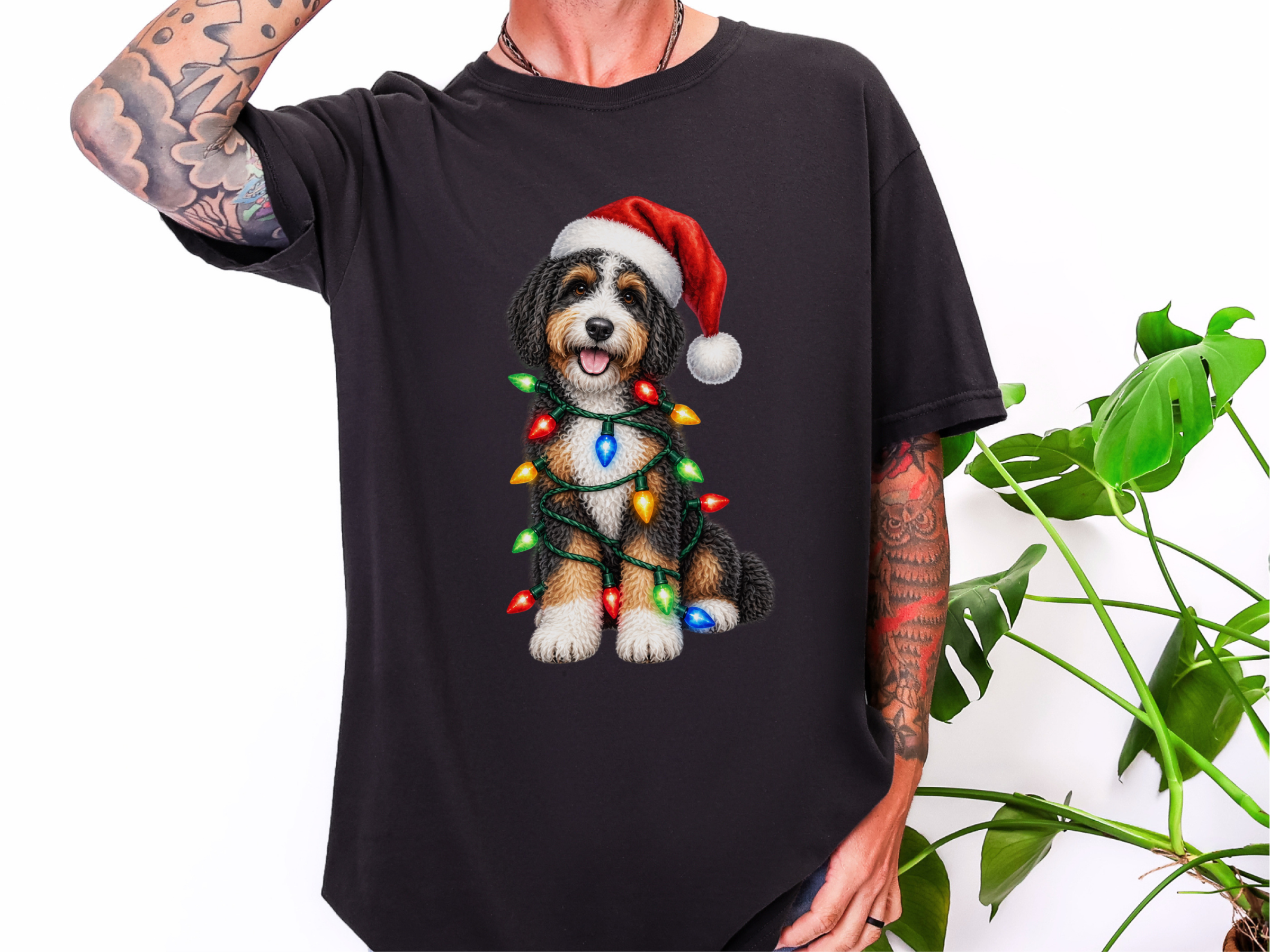 Bernedoodle Christmas Lights Santa Hat - photo 2
